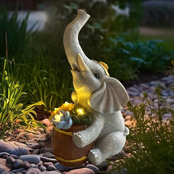 Elephant Garden Decor, Solar Statue with Succulent Planter 10H Auto Lighting, Waterproof Decors for Outdoor Patio Lawn Gifts for Valentine's Day Mother's Day Housewarming Christmas