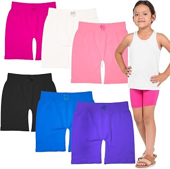 BASICO 6, 12pk Girls Dance Bike Shorts Under Dress Dance Bike Shorts for Playground Sports or Under Skirts