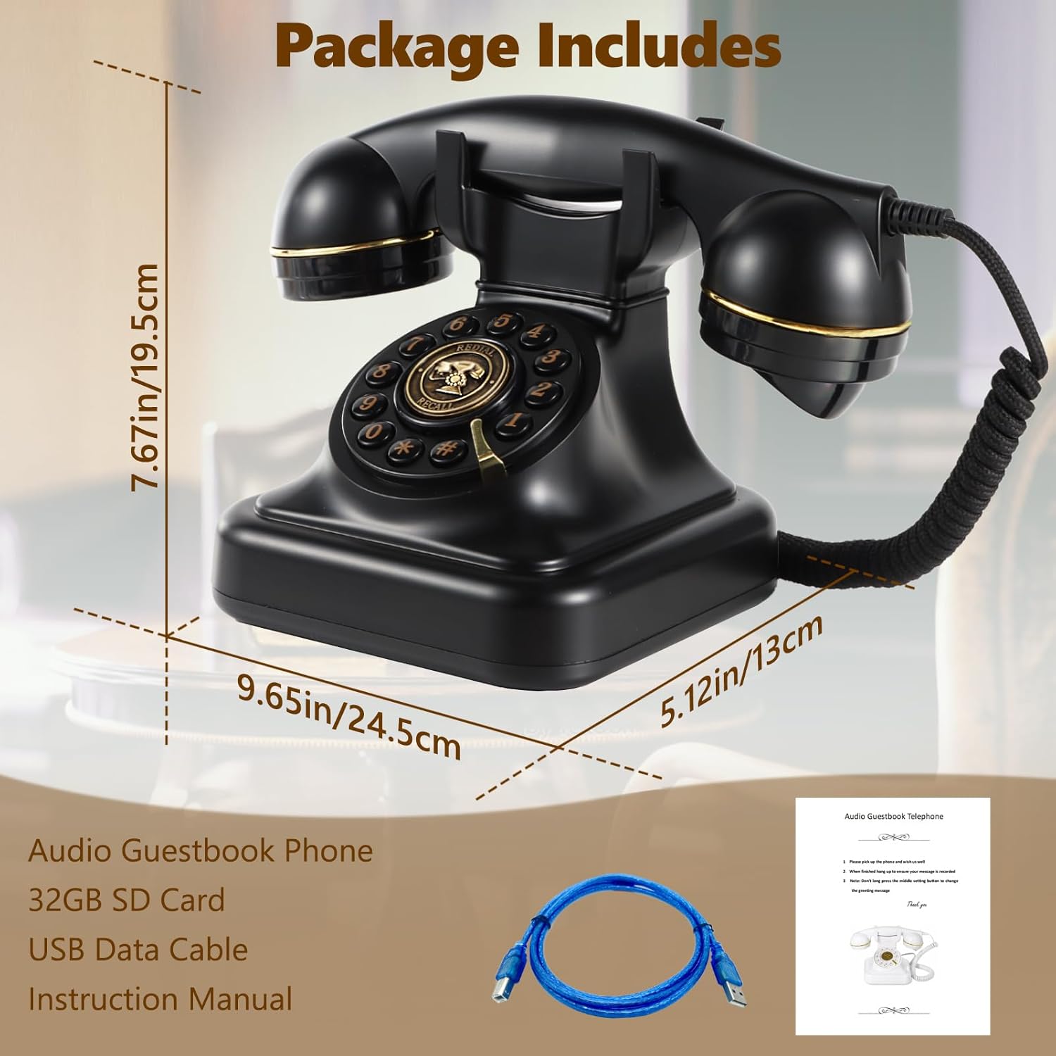 Audio Guest Book Wedding Phone, Audio Guestbook,Record Audio Messages with GuestBook, Guestbook Alternative for Wedding, Birthday Party, Baby Shower, Anniversary, Engagement (Black)