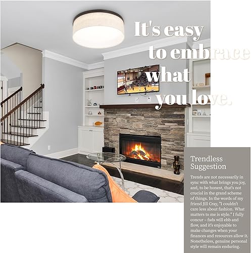 Miniatura 4 de Hamilyeah Lámpara de techo empotrada con pantalla de tela blanca, iluminación LED cercana al techo de 18 W, moderna lámpara redonda de 12 pulgadas