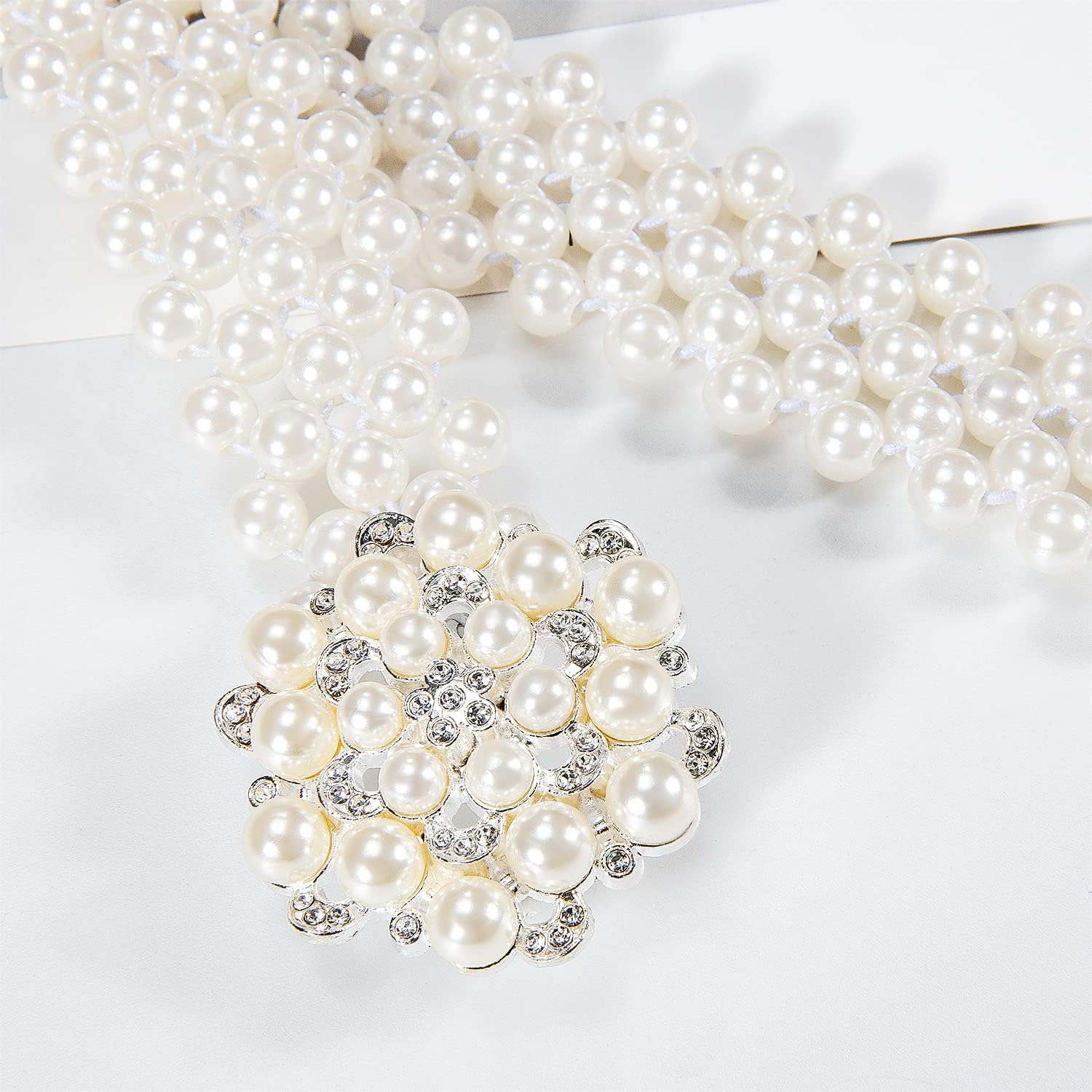 Barry.Wang Women’s Pearl Belt Elastic Waist Chain Belts Dress Jeans Bridal Bridesmaid Sexy Body White Wedding Beach Party - Image 6