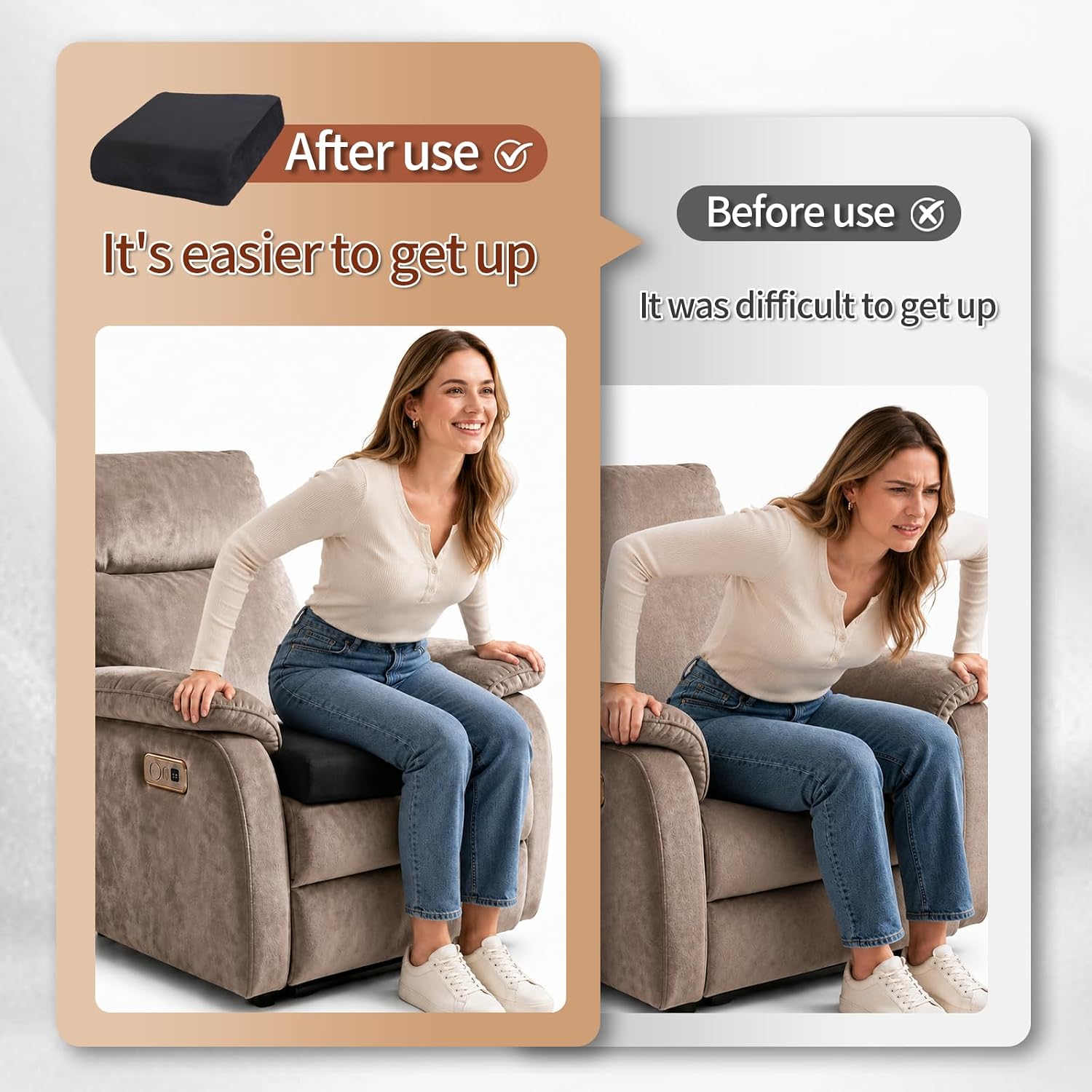 Seat Cushion for Recliner, 20"x20"x4", Chair Cushions for Elderly | Dual-layer Foam Construction With Soft Comfort Layer and Supportive Base, Non-slip Bottom, Washable Cover and Carrying Handle
