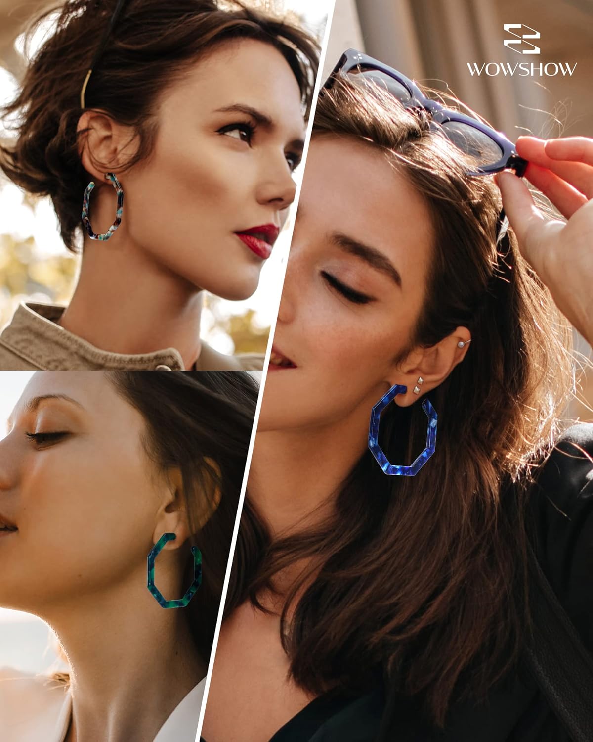 wowshow Acrylic Resin Hoop Earrings for Women Statement Fashion Geometric Octagon Earrings - Image 3