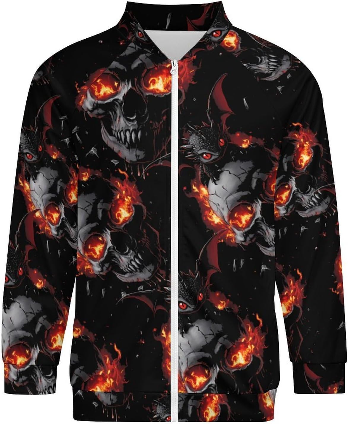 Black Dragon Fire Skull Men's Zip Up Sweatshirt Casual Sweater Jackets Long Sleeve Tops Lightweight Coat