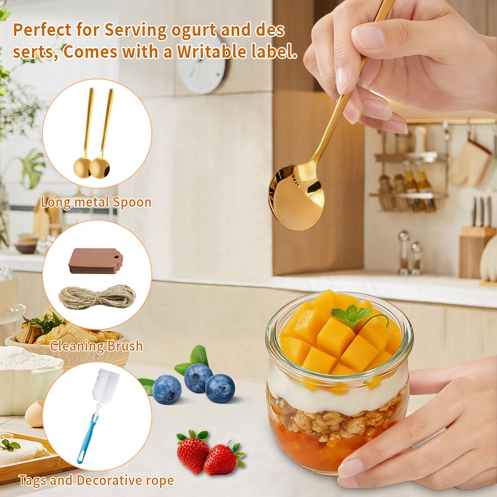 12 Pz Vasetti per Yogurt con Coperchio, 200 ml Barattolo Vetro con Coperchio, Bicchieri da Yogurt Trasparenti, Bicchieri da Dessert in Vetro per dessert, marmellata, muesli, mousse