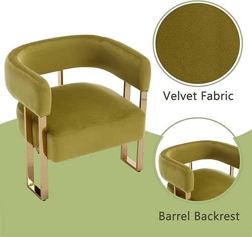 Miniatura 5 de Modern Barrel - Silla decorativa de tela de terciopelo con patas de metal dorado, cómoda silla lateral tapizada para sofá, sillón, dormitorio,