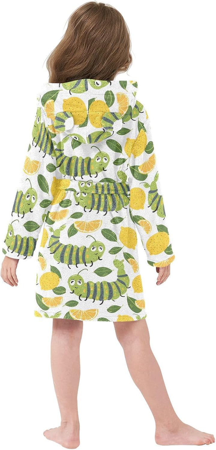 senya Cartoon A Caterpill Lemon Toddler Hooded Bathrobe Kids Soft Plush Bath Towel Robes for Boys Girls 2-12 Years