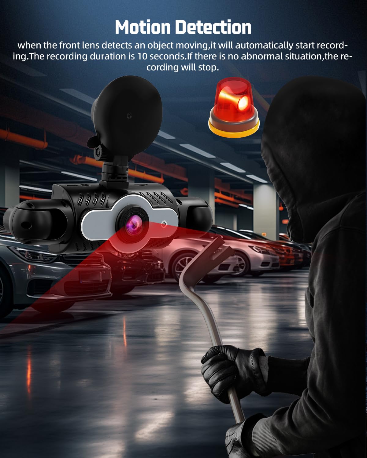 NHOPEEW 3 pollici 1080P 4 canali dash cam per auto, DVR 360°, Dash Cam con rilevamento del movimento, visione notturna, registrazione in loop e compensazione dell'esposizione