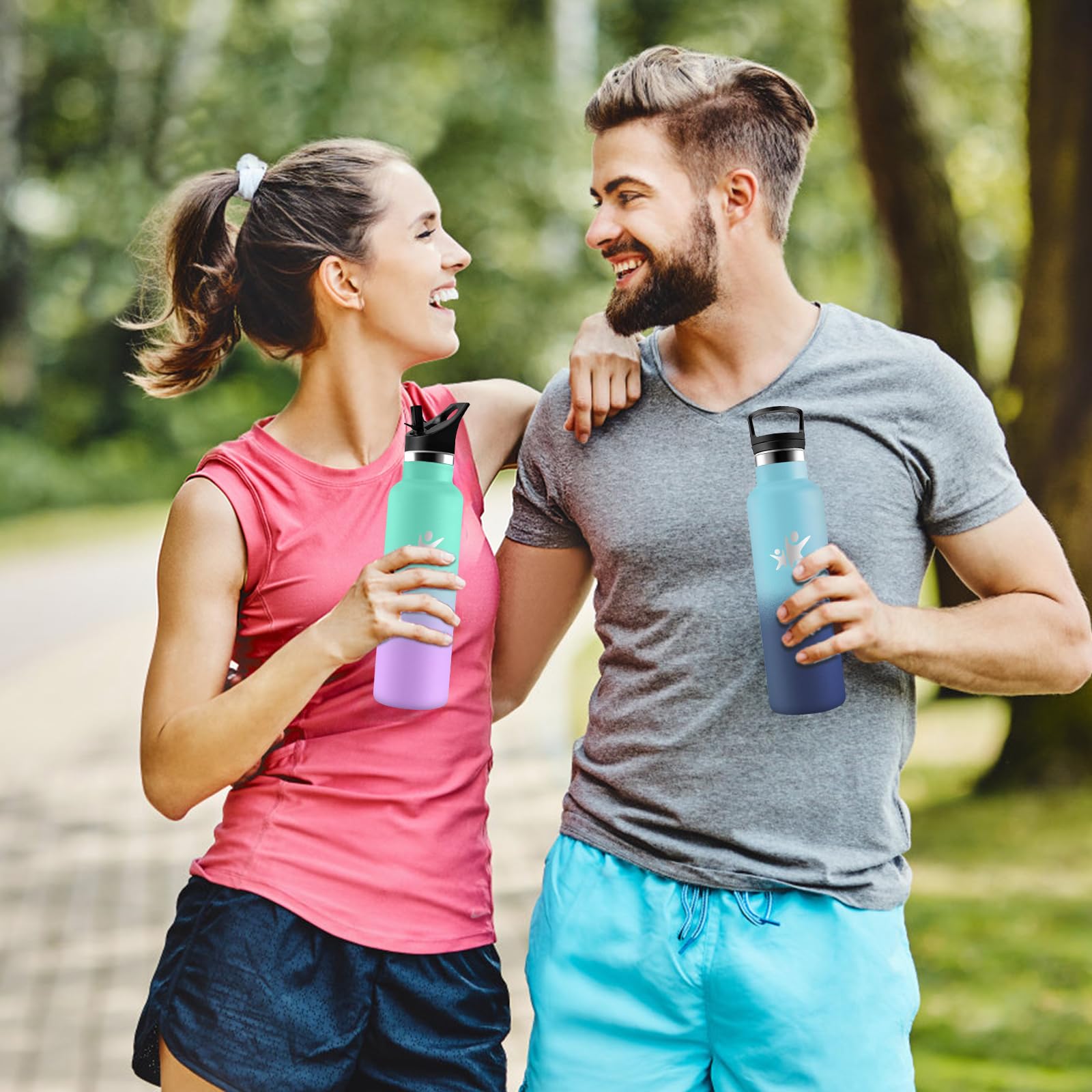 Trinkflasche Edelstahl, Sport Trinkflasche 1 liter, Thermosflasche Mit 2 Deckeln, Doppelwandige Vakuumisolierte, Sporttrinkflaschen 1l Auslaufsicher, Wasserflasche für Reisen, Wandern, Fitness, Gym
