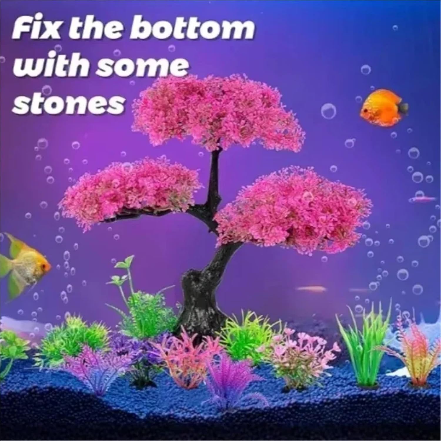 Aquarium Ornaments Simulation Plants Fish Tank Landscaping Decorations Plastic Water Rocks Accessories(Purple)
