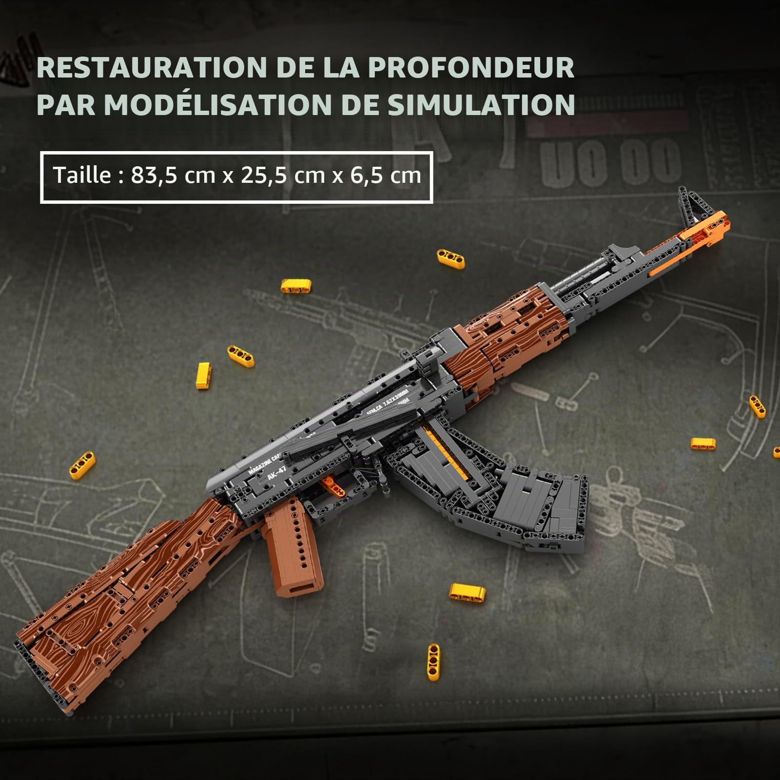 Reobrix Maquette AK-47 pour Adultes, Modèle de Fusil d’Assaut en Briques1:1