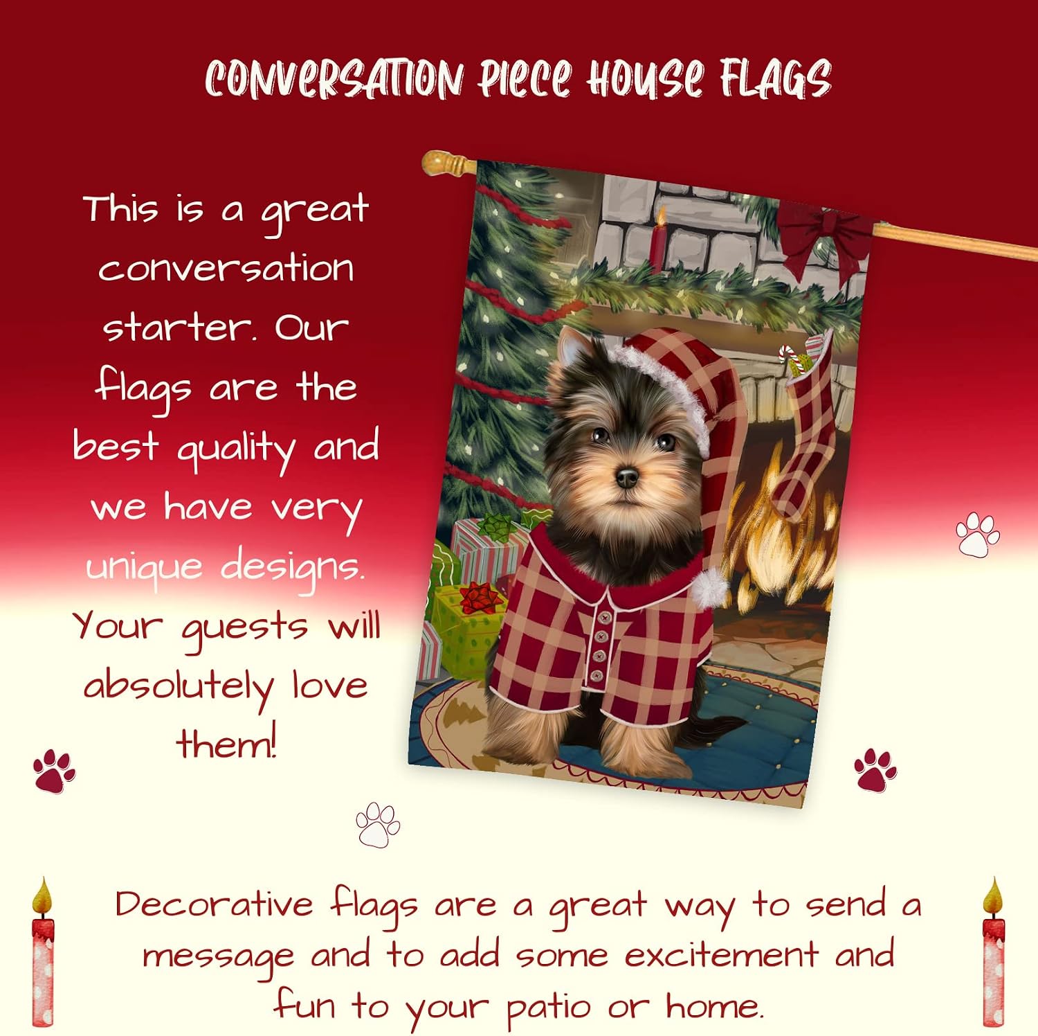 Doggie of the Day Yorkshire Terrier Dog House Flag - Christmas Stocking was Hung - Outdoor Double Sided Pet Home Garden Decor 28"w x 40"h, HFLG57713