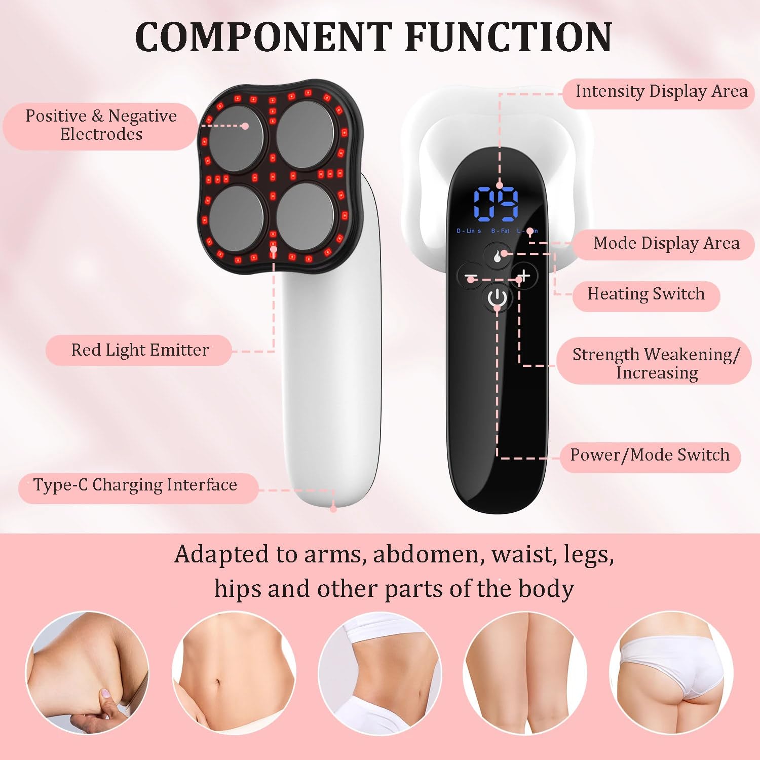 Masajeador Anticelulitis, 3 Modos + FuncióN De Calor + 10 Intensidades, Rf Radiofrecuencia Ems Led Luz Roja Masajeador Corporal Quemador De Grasa Para Brazos, Cintura, Abdomen, Piernas Y Cadera