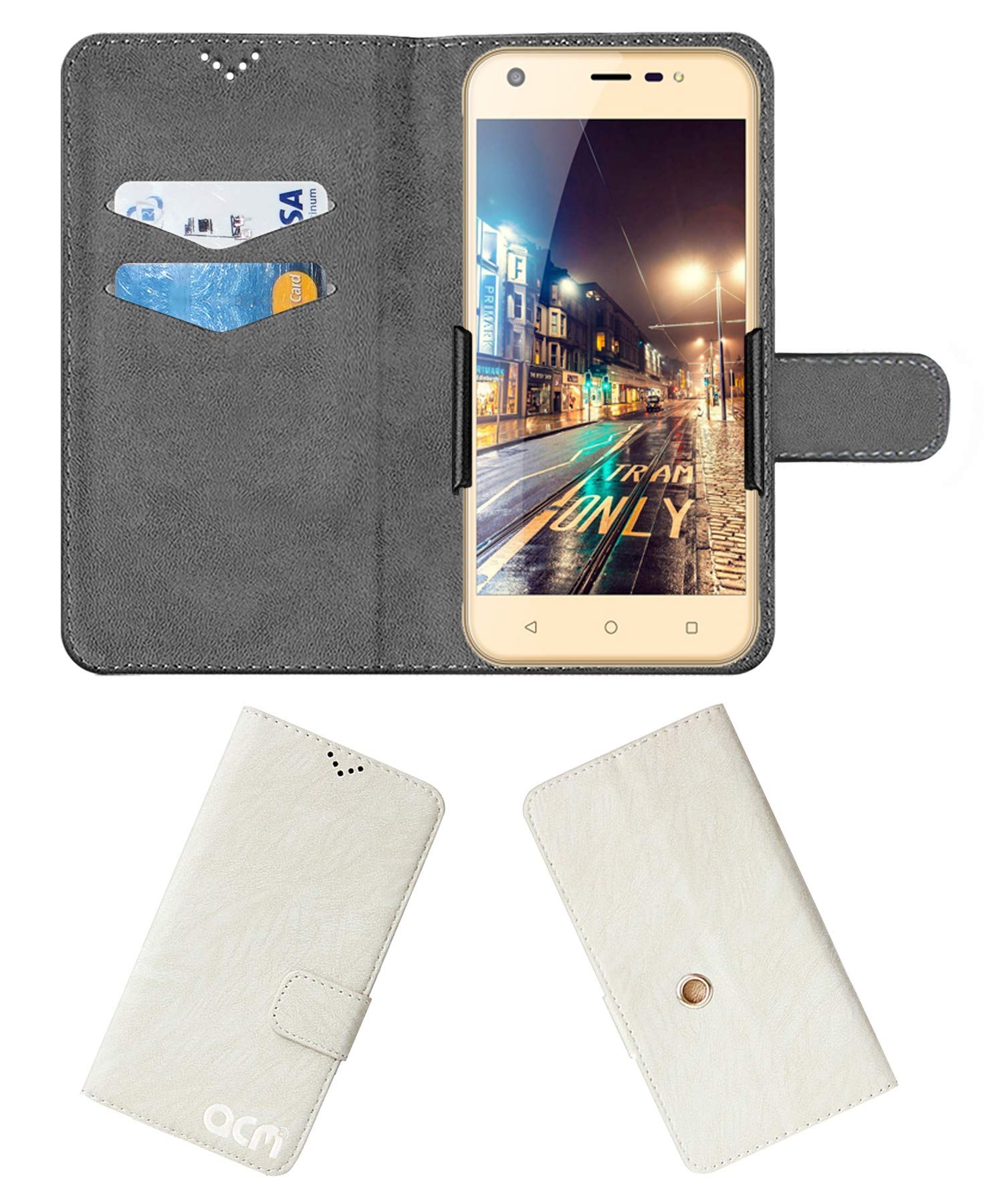 Acm Rotating Clip Flip Case Compatible with Reach Allure Secure Mobile Cover Stand Cream White
