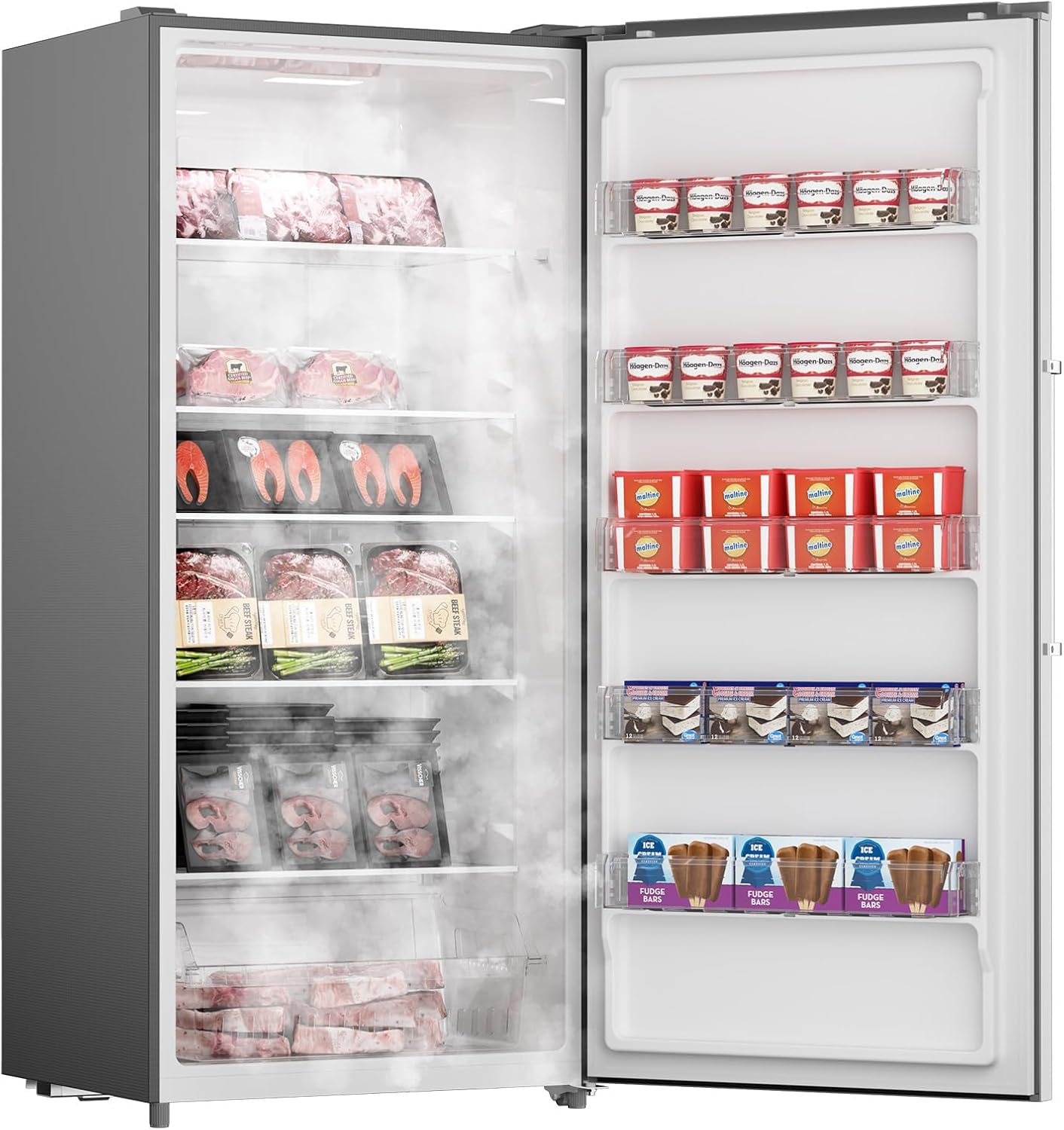 Upstreman 21.2 Cu.Ft. Convertible Upright Freezer, Large Capacity, Energy Star, Frost Free, Digital Touch Control Panel, Stainless-UF212