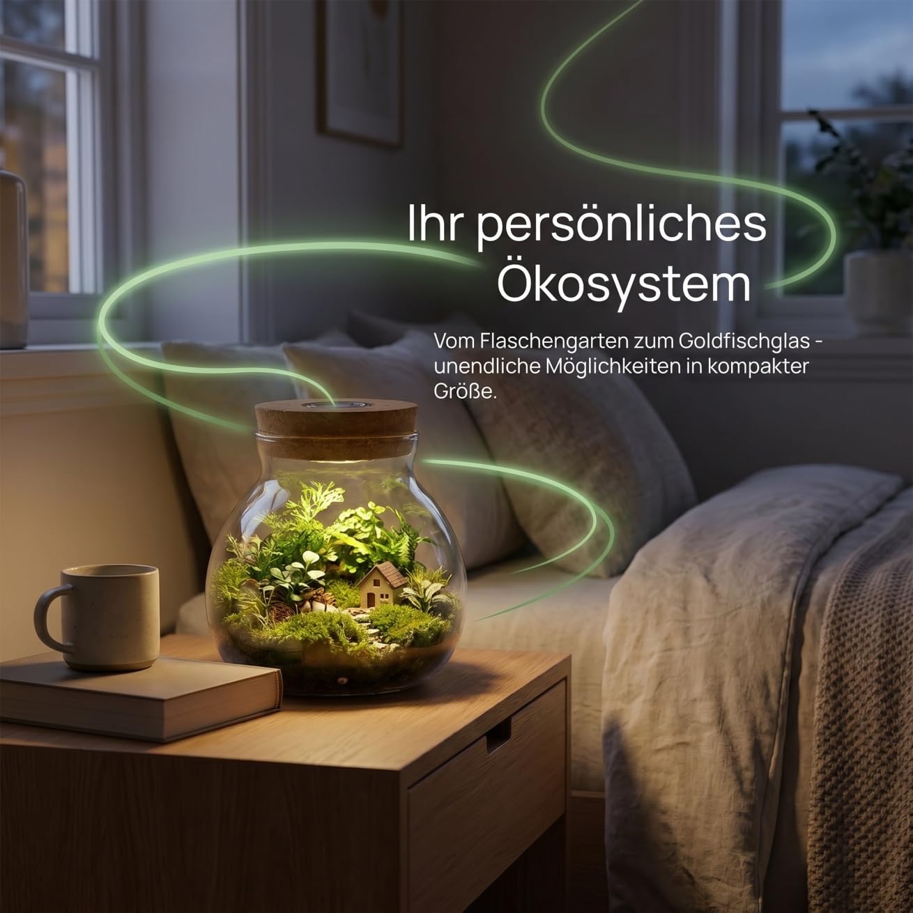 Minkissy Flaschengarten Glas mit LED Pflanzglas mit Deckel aus Borosilikatglas Deko Glas Terrarium Mini Aquarium Vivarium für Pflanzen DIY
