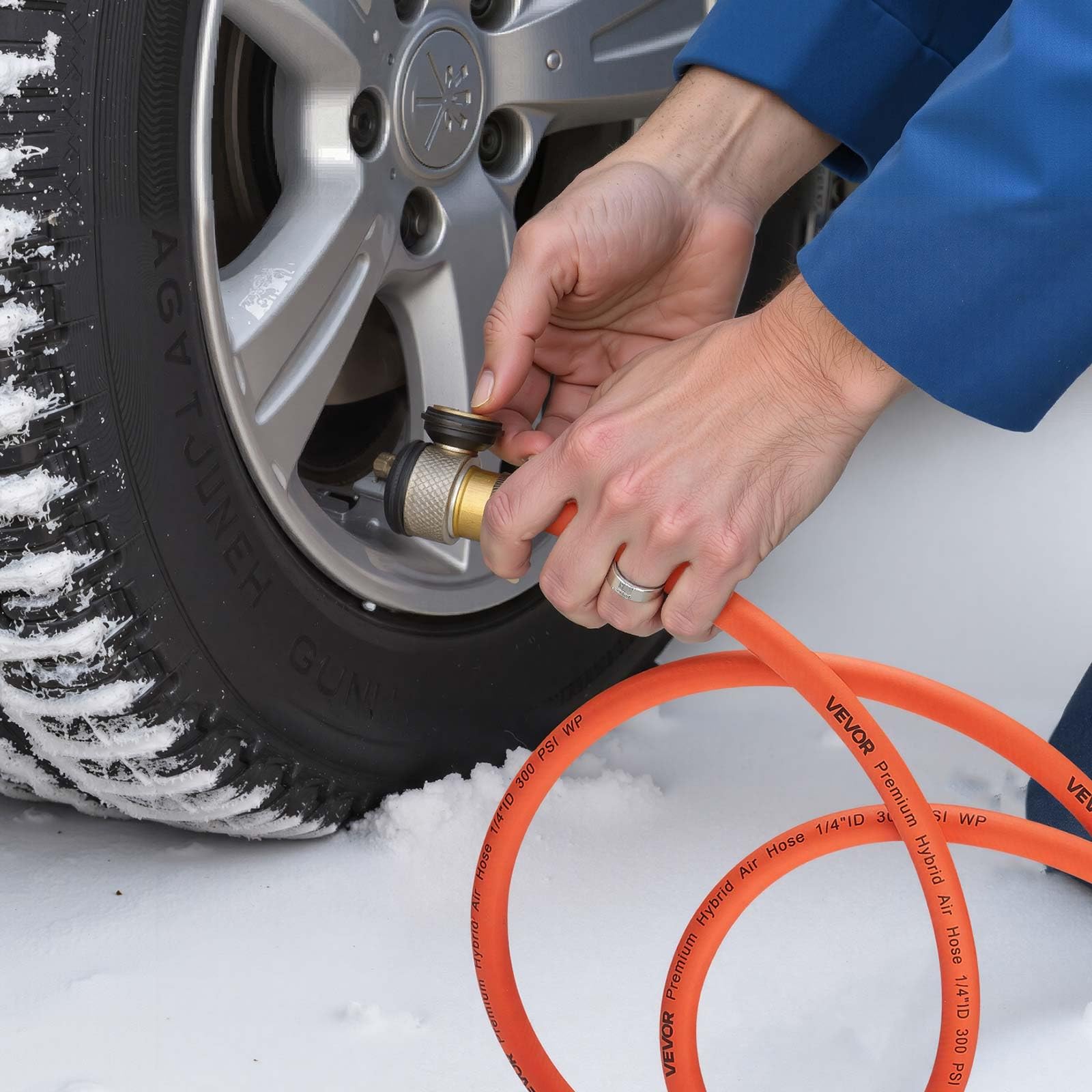 VEVOR Manguera de Aire Híbrida Flexible, 9,53 mm de Diámetro y 7620 cm de Longitud, Tubo Neumático de 20,68 bar con Material Híbrido de Tres Capas para Automóviles, Hogar y Construcción, Naranja