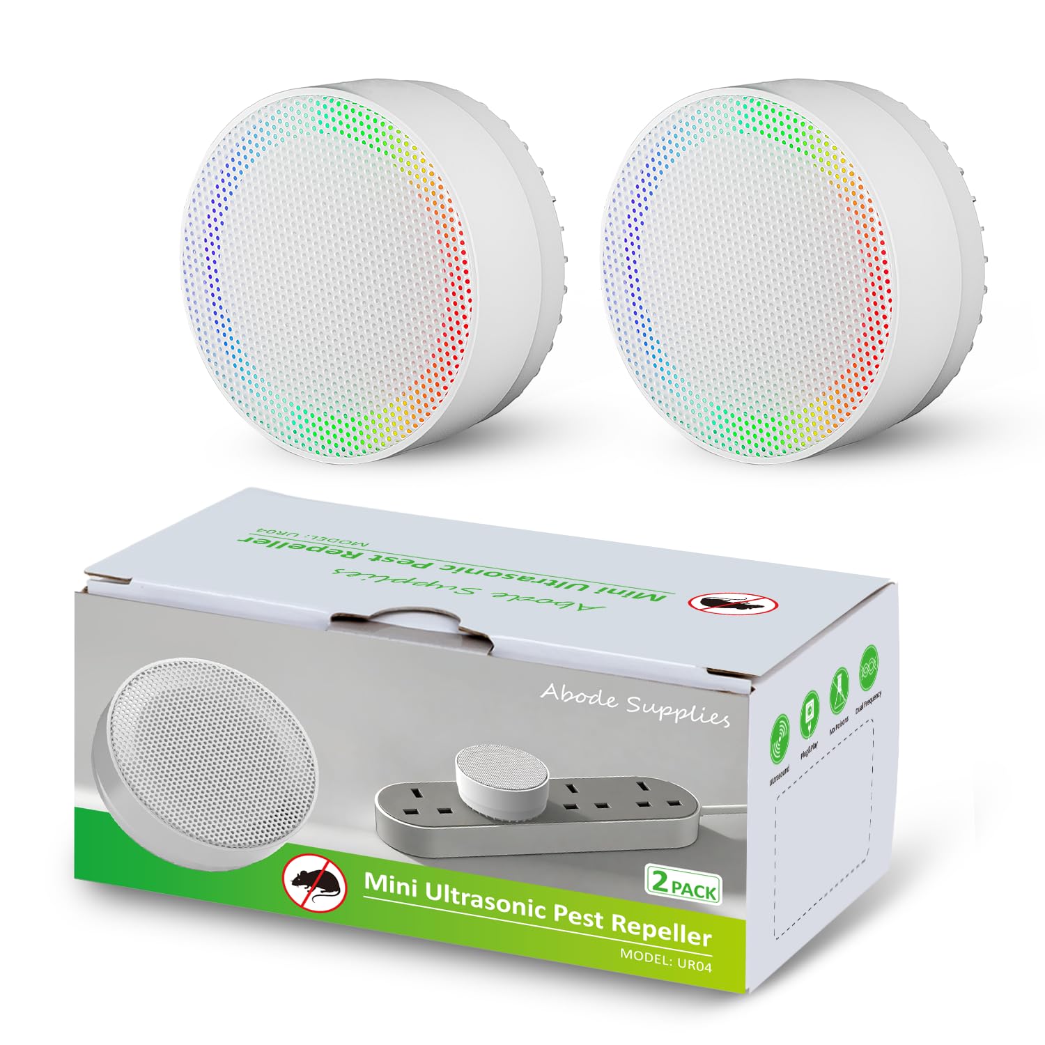 Abode Supplies UK's Latest Mini Ultrasonic Mouse Repeller, Plug-in Rodent Pest Rat Animal Repellent with LED Night Light, 2 Pack