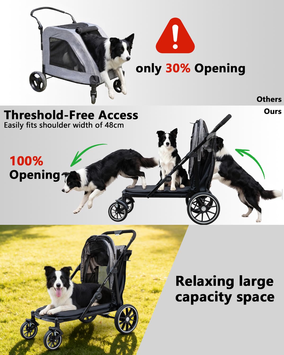 Hundewagen Ein-Taste-Zusammenklappung Hundebuggy bis 40kg Hundewagen Große Hunde Katzenwagen für 2 Große Katzen 360° Verschleißfeste Gummiräder Netzfenstern