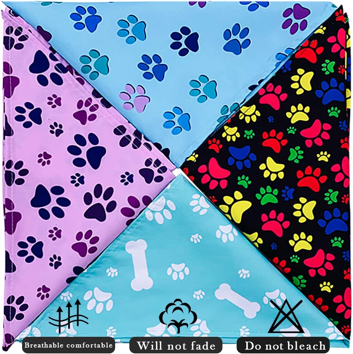 PET SHOW 50Pcs Paw Pattern Dog Bandanas Bulk Washable Puppy Girl Boy Triangle Bibs Accessories for Small Medium Dogs Cats Pets