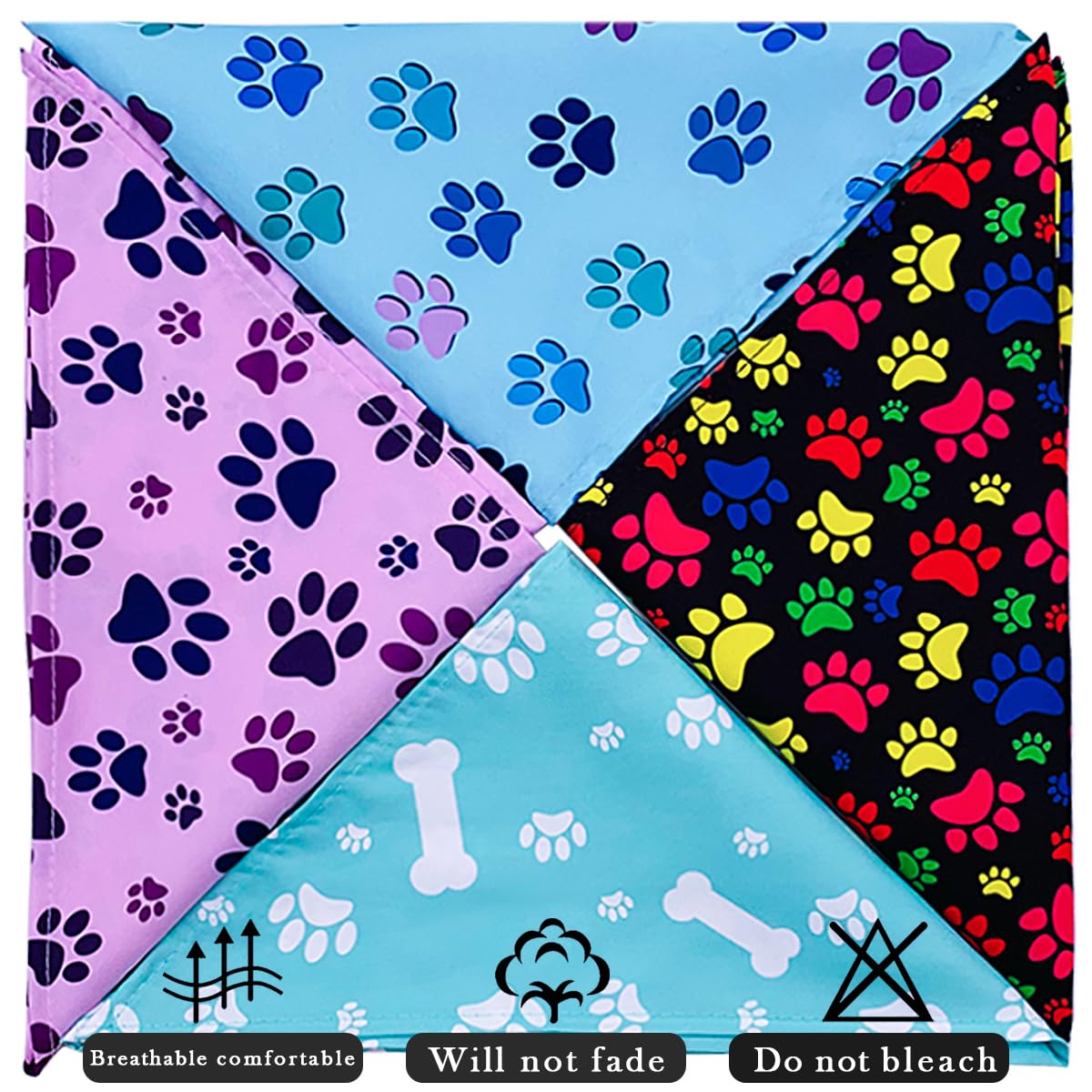 PET SHOW 50 Bandanas para Perros con patrón de Patas, Lavables a Granel, para Cachorros, niñas, niños, Baberos Triangulares, Accesorios para Perros pequeños y medianos, Gatos, Mascotas