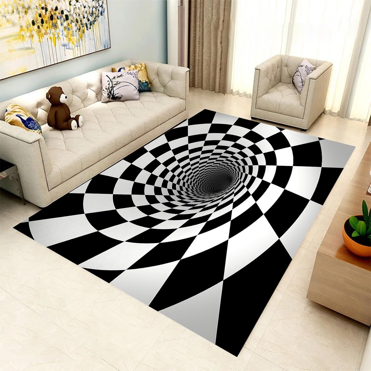 Tapis de chambre 3D à texture rayée colorée abstraite pour l'aire de jeux des enfants