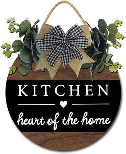 Letrero de cocina de madera, letrero de cocina de madera, letrero de corazón de cocina para pared, 12 x 12 pulgadas, divertido inspirador,