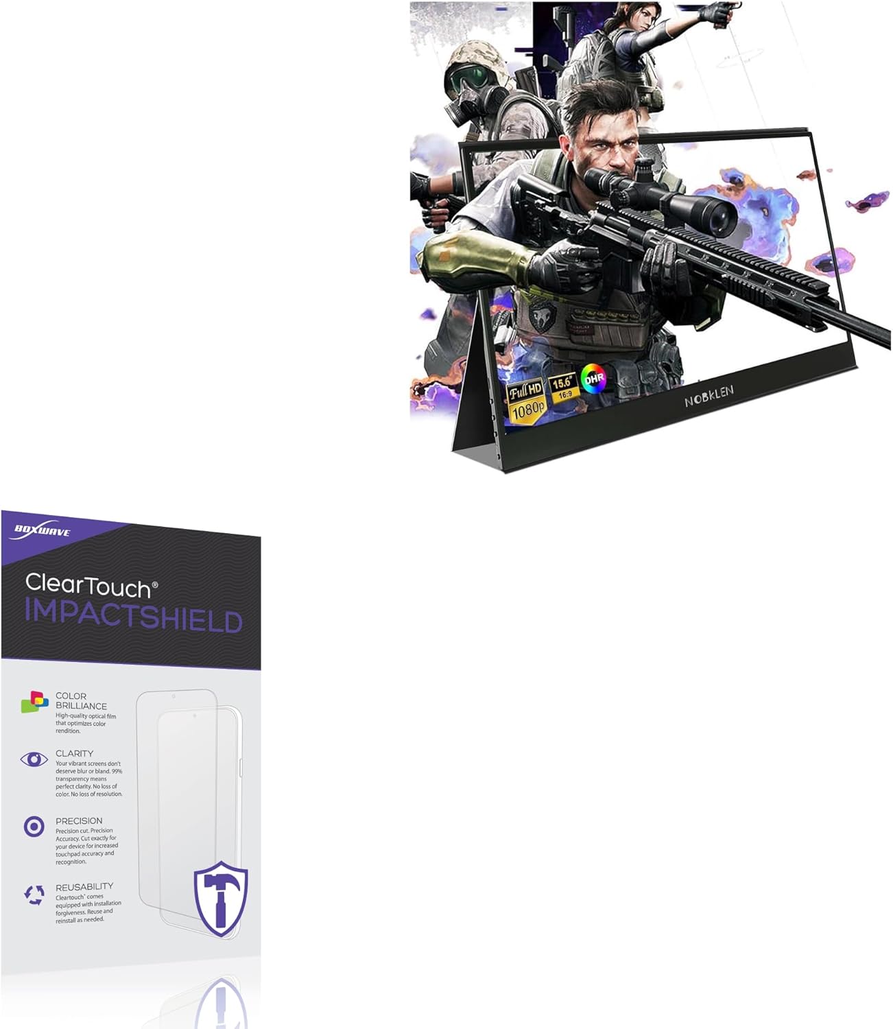 BoxWave Screen Protector Compatible with NOBKLEN Portable Monitor Computer Display (15.6 in) - ClearTouch ImpactShield (2-Pack), Impenetrable Screen Protector Flexible Film