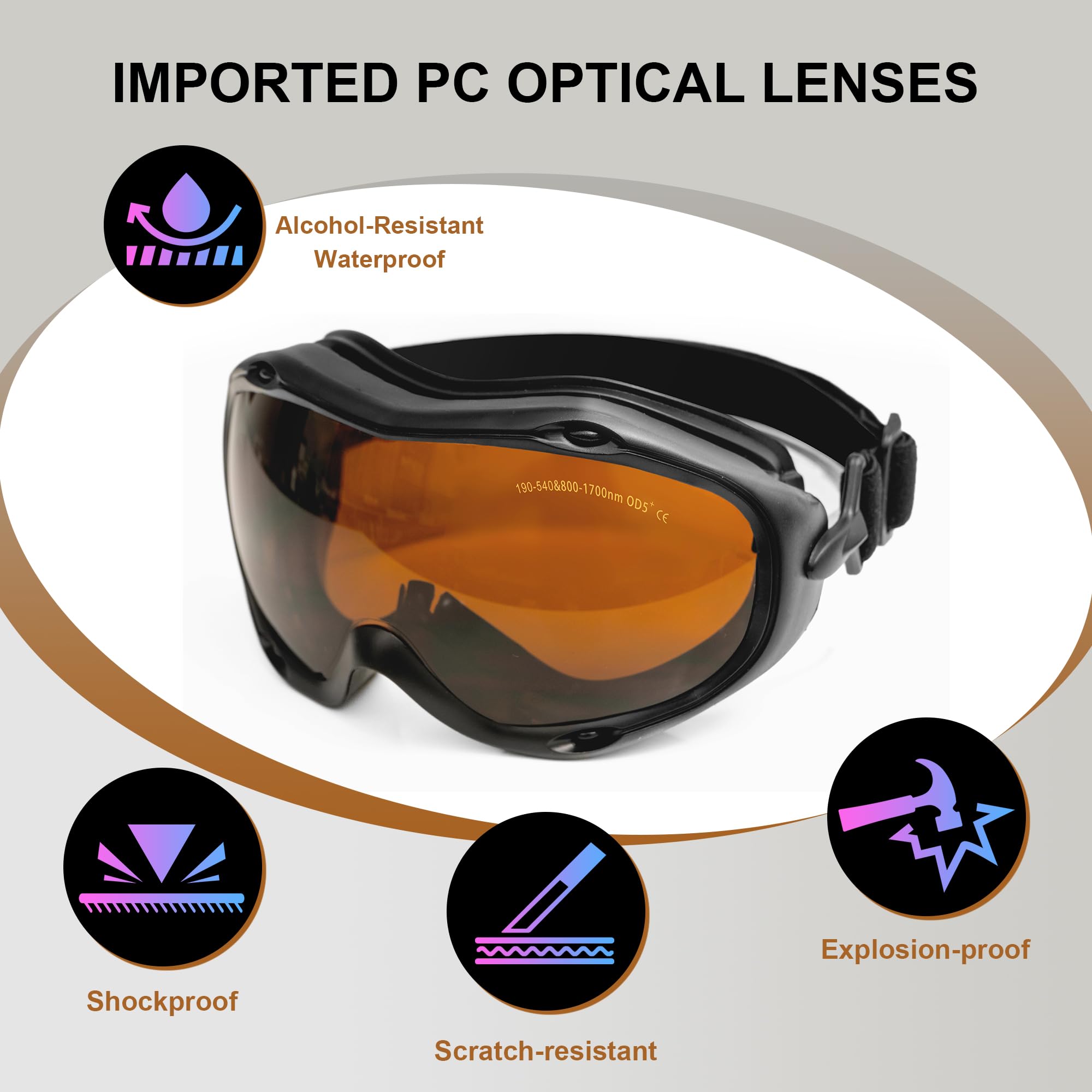 MCWlaser bezpieczne okulary ochronne do okularów ochronnych 190-540 i 800-1700nm typowe dla 355 nm 405 nm 445 nm 450 nm 473 nm 520 nm 532 nm 808 nm 980 nm 1064 nm typ absorpcji EP-1 Styl 1