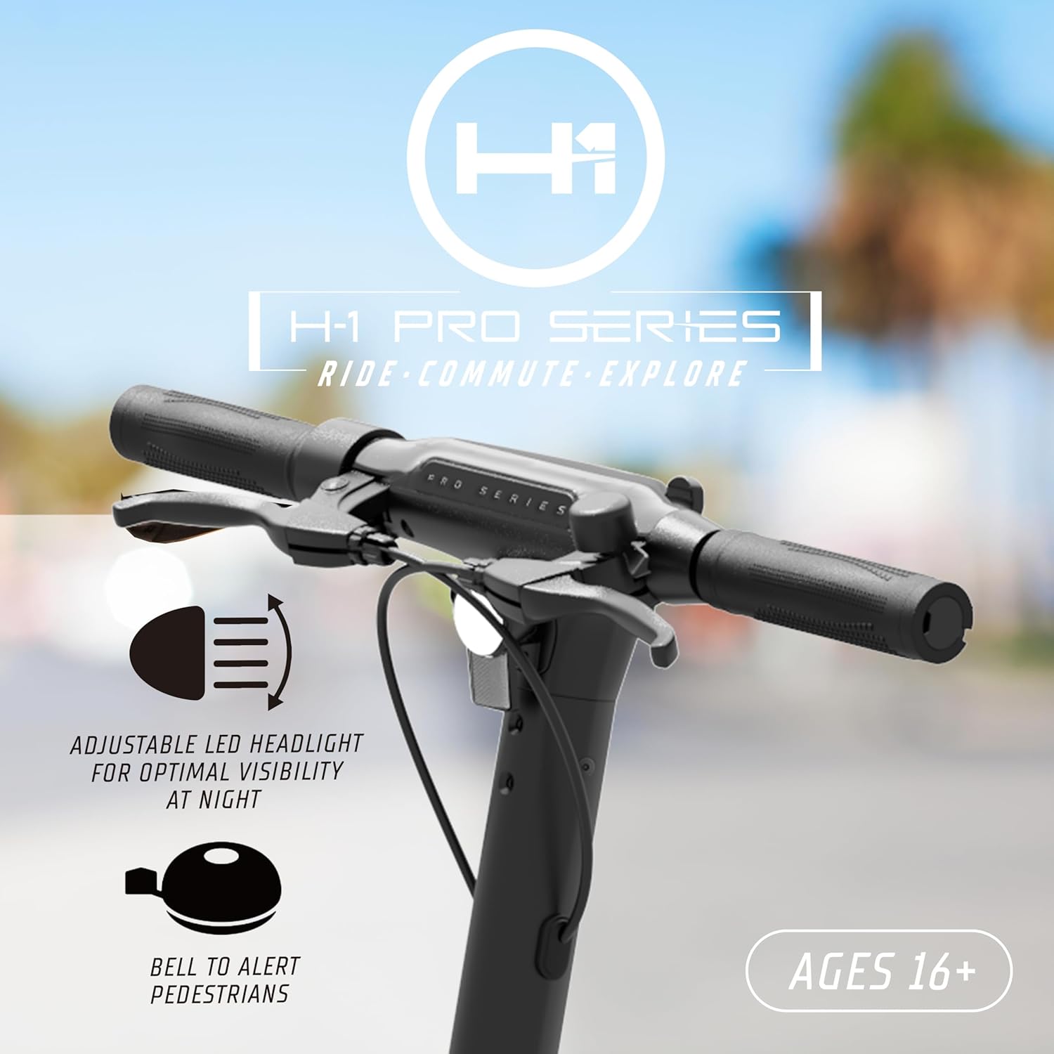 H1 PRO Series Boss R800 Electric Scooter handlebar with headlight and bell