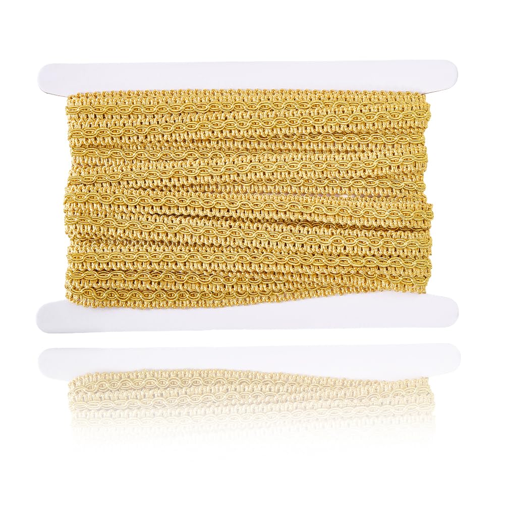 Rotolo di Nastro in Pizzo Intrecciato Dorato da 10 m e 1/2 Pollici con Frange in Poliestere per Tappezzeria Creazione di Gioielli Cucito Artigianato Costumi Tende Accessori Decorativi.