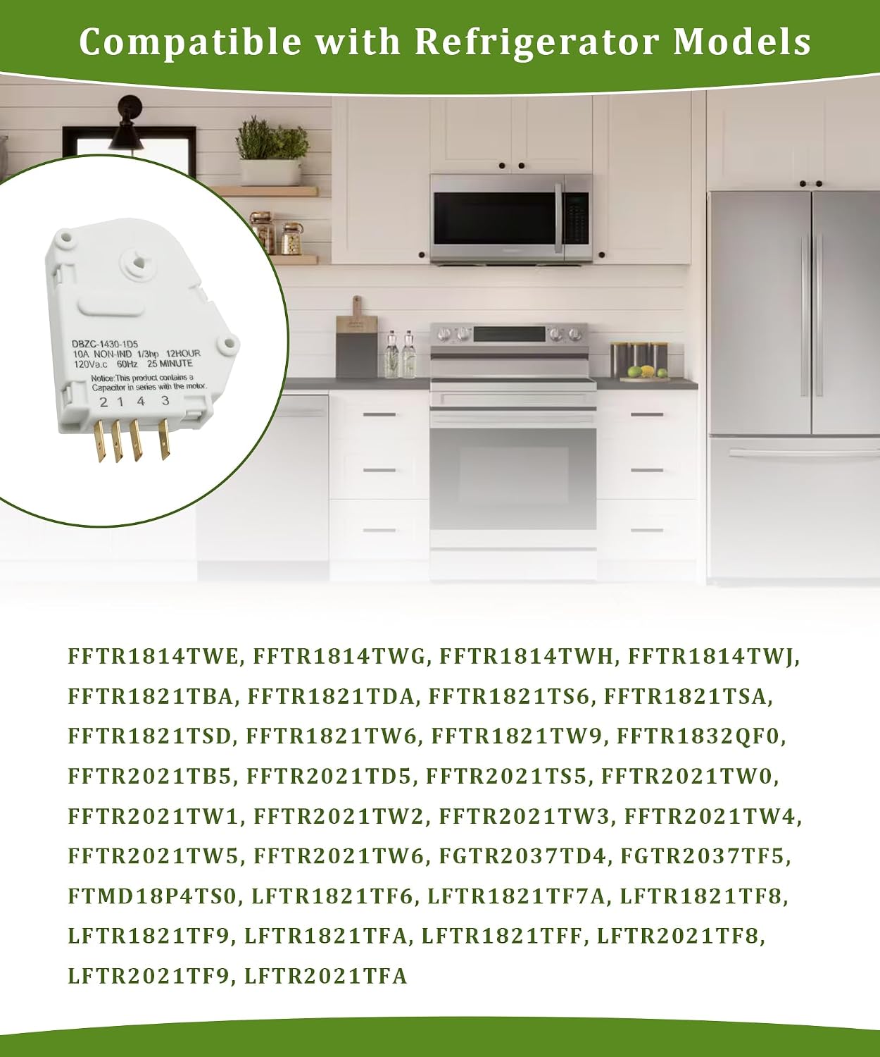 241705102 4378243 Refrigerator Defrost Timer Compatible with Frigidaire Electrolux Refrigerator,Replaces AP5986785,EAP11726371,PS11726371,AFR15017,PD00035601