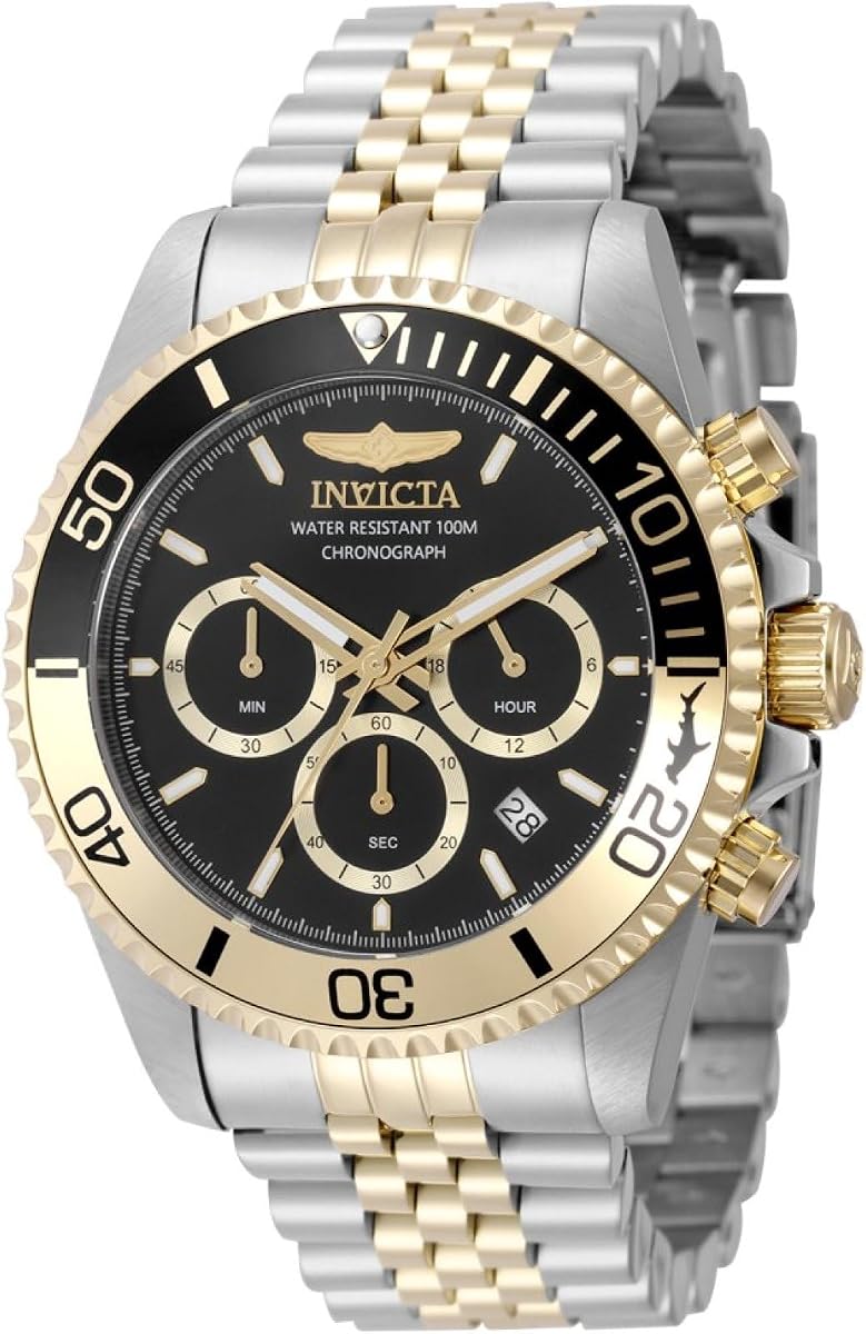Invicta Pro Diver Men 43mm Stainless Steel Gold + Steel Black dial VD53 Quartz