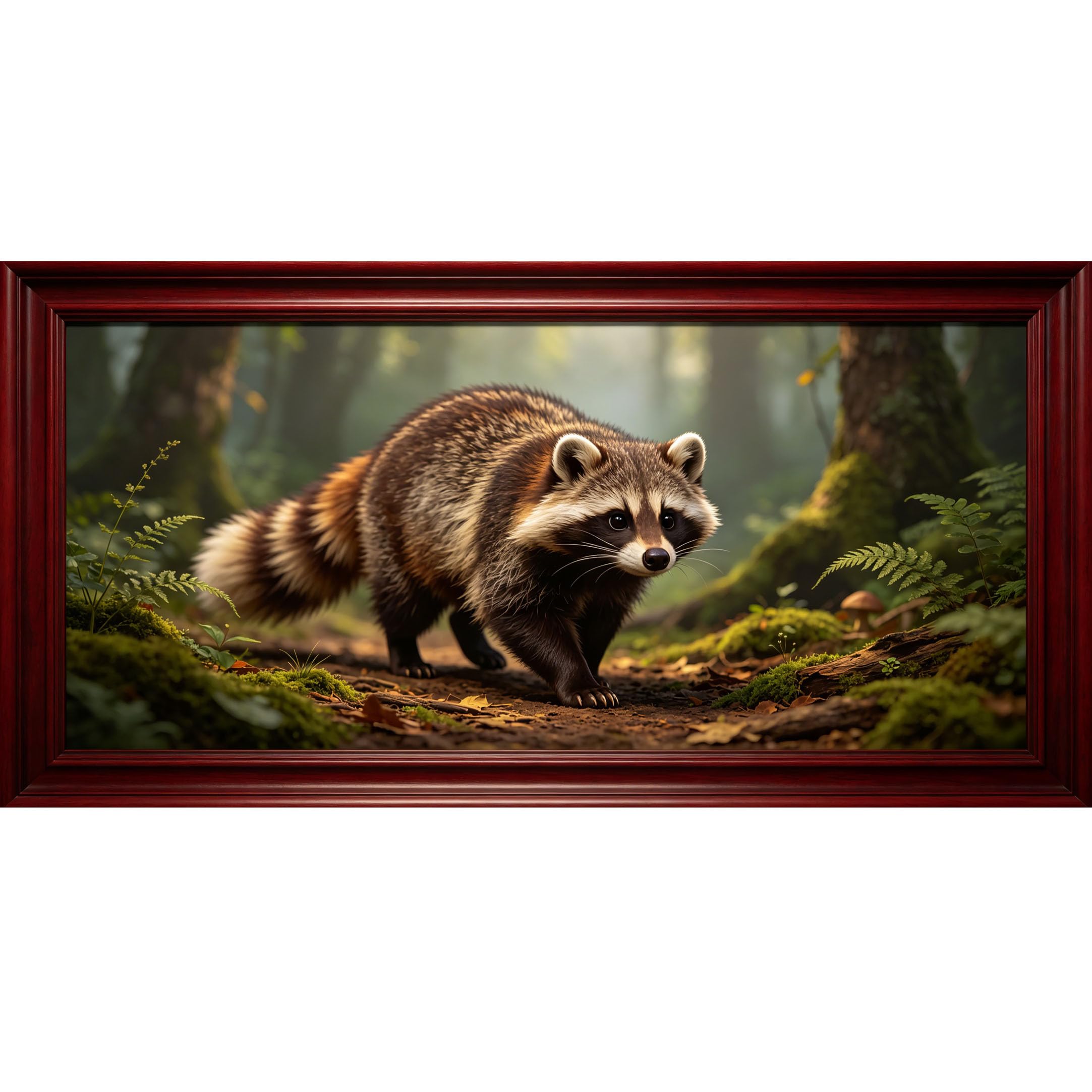 Agglomerix 3D Framed Wall Art Forest Raccoon Path Woodland Moss Ferns Natural Landscape Large Size Self-Adhesive Removable Wall Decor Prints Artwork for Living Room Bedroom Office