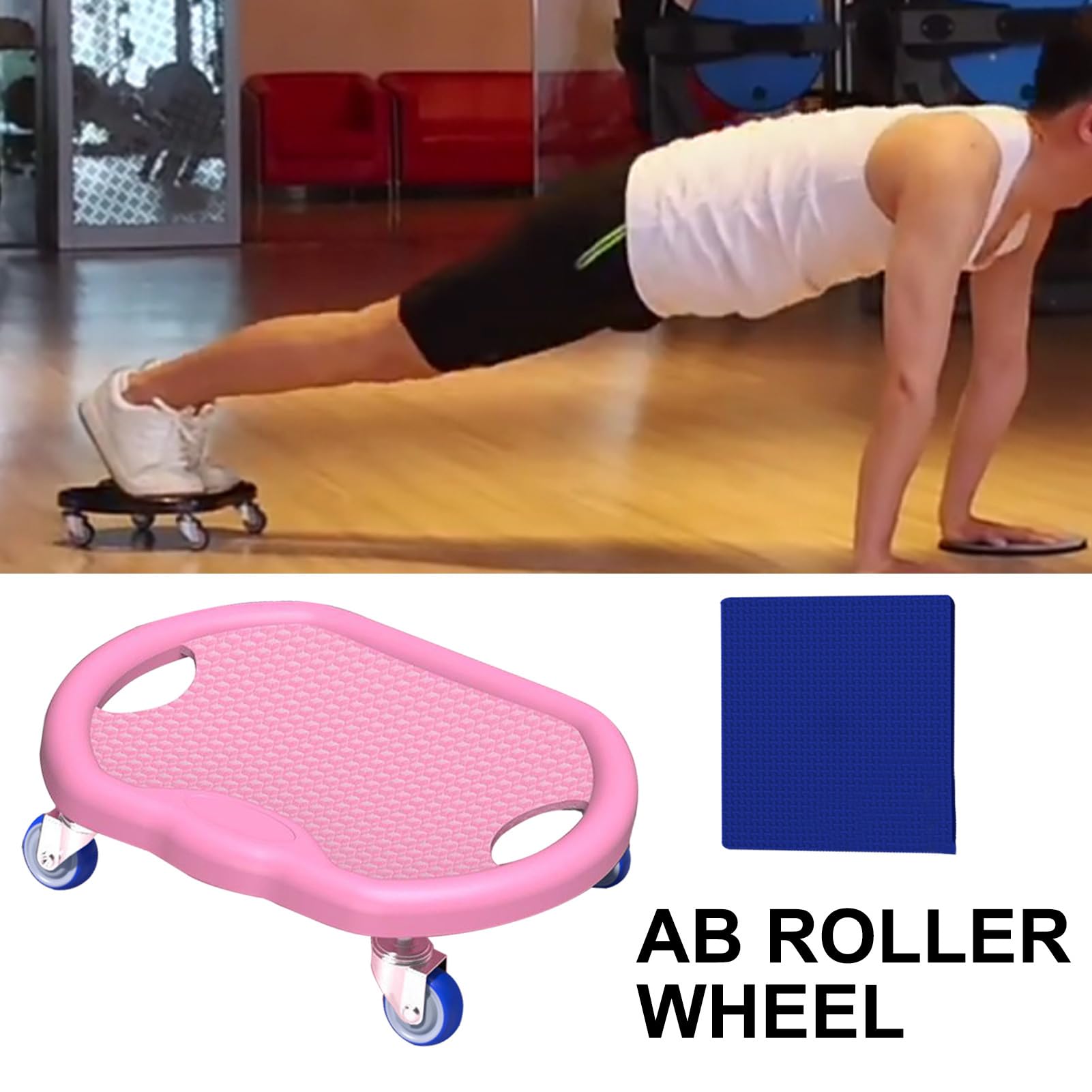 Ab Roller - trening brzucha w domu, cicha deska z matą, mocny PCW + stal nierdzewna, spalanie tkanki tłuszczowej na całe ciało, kontrola masy brzucha, siłownia lub do użytku domowego, 30 x 30 x 8 cm
