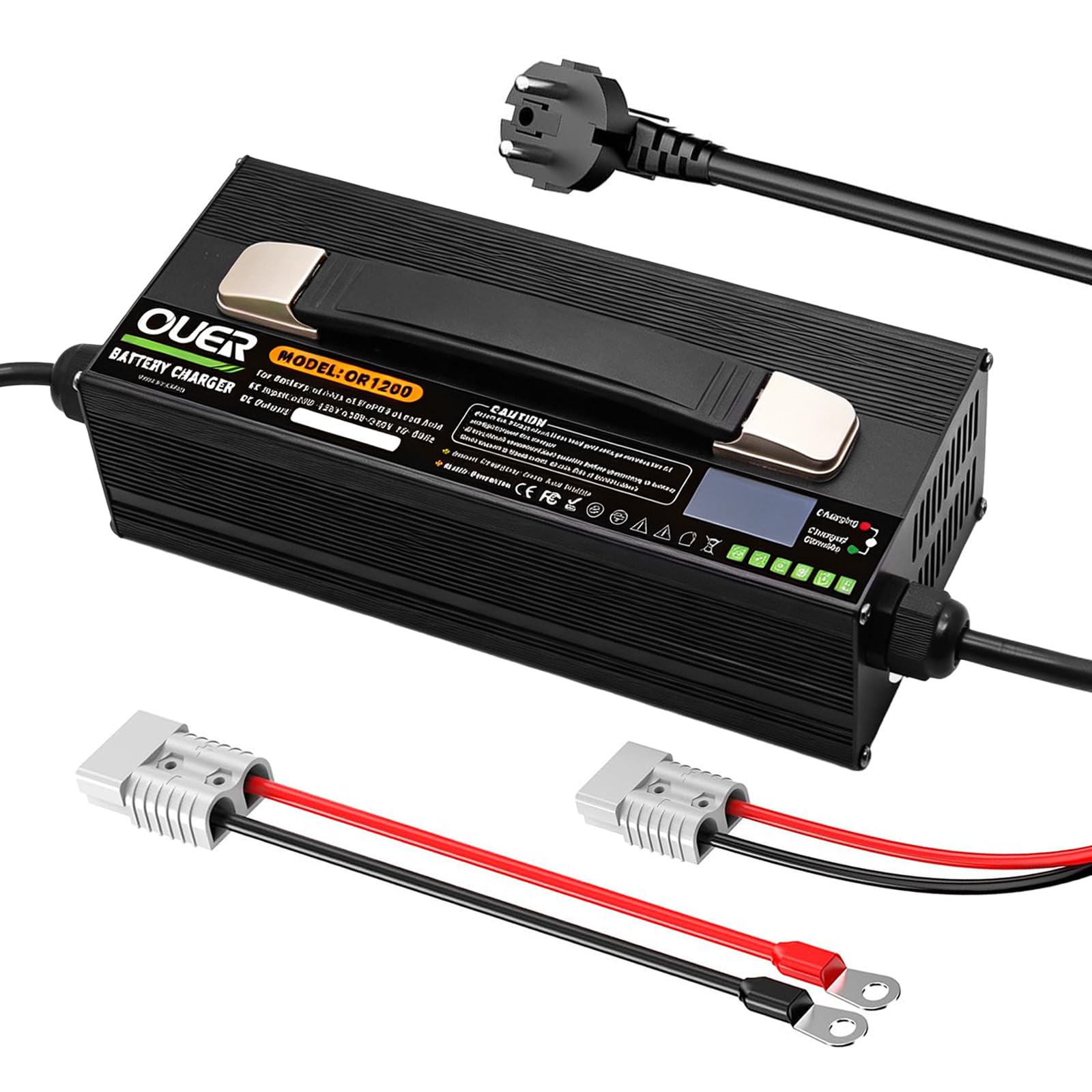 LiFePO4 ładowarka 14,6 V 40 A do baterii 4S 12 V LiFePO4, AC DC, Smart 4-stopniowe ładowanie z wentylatorem chłodzącym, wyświetlaczem LED i 2 wtyczkami, do akumulatorów Deep Cycle do łodzi, RV i