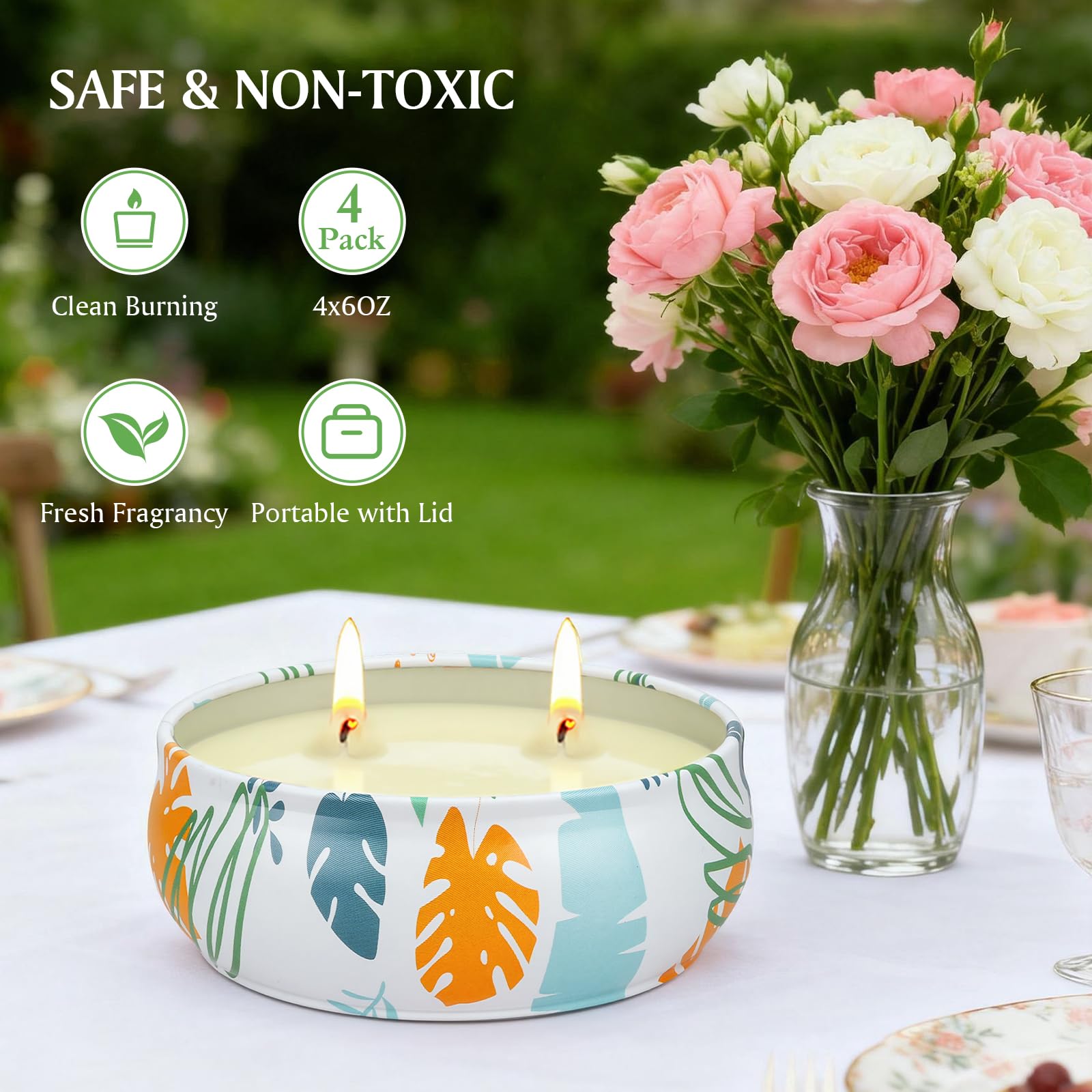 Velas Citronela Exterior Interior 170 g x4 Pack Sin Humo Cera Soja Larga Combustión 200 Horas Doble Mechón