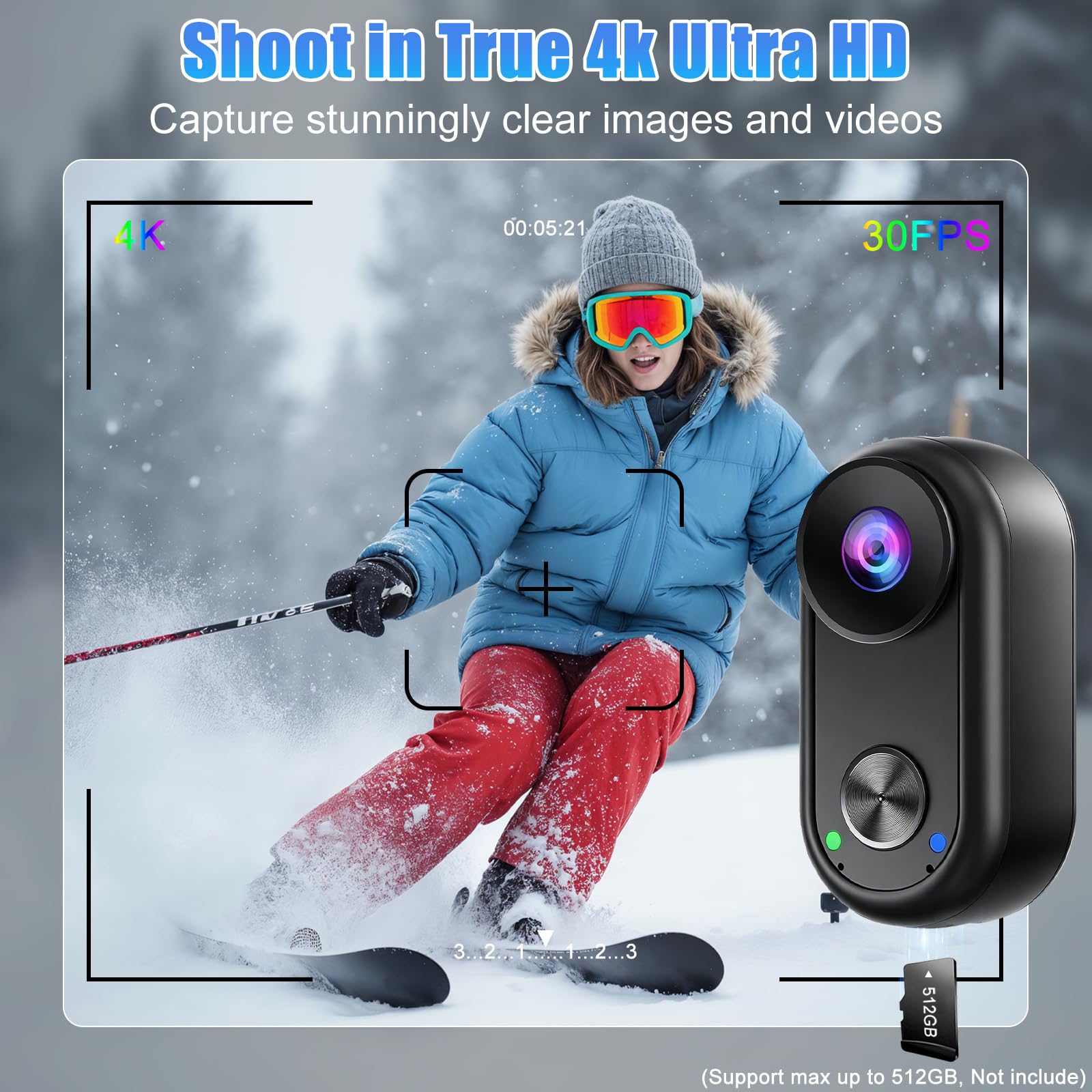 OBEST Cámara Deportiva 4K Estabilizador Mini Camara Acción WiFi Impermeable, 360 Bodycam Cámara Corporal Subacuática, Camara Casco Moto Magnético Action Camera POV para Vlog Diaria Esquí Natación