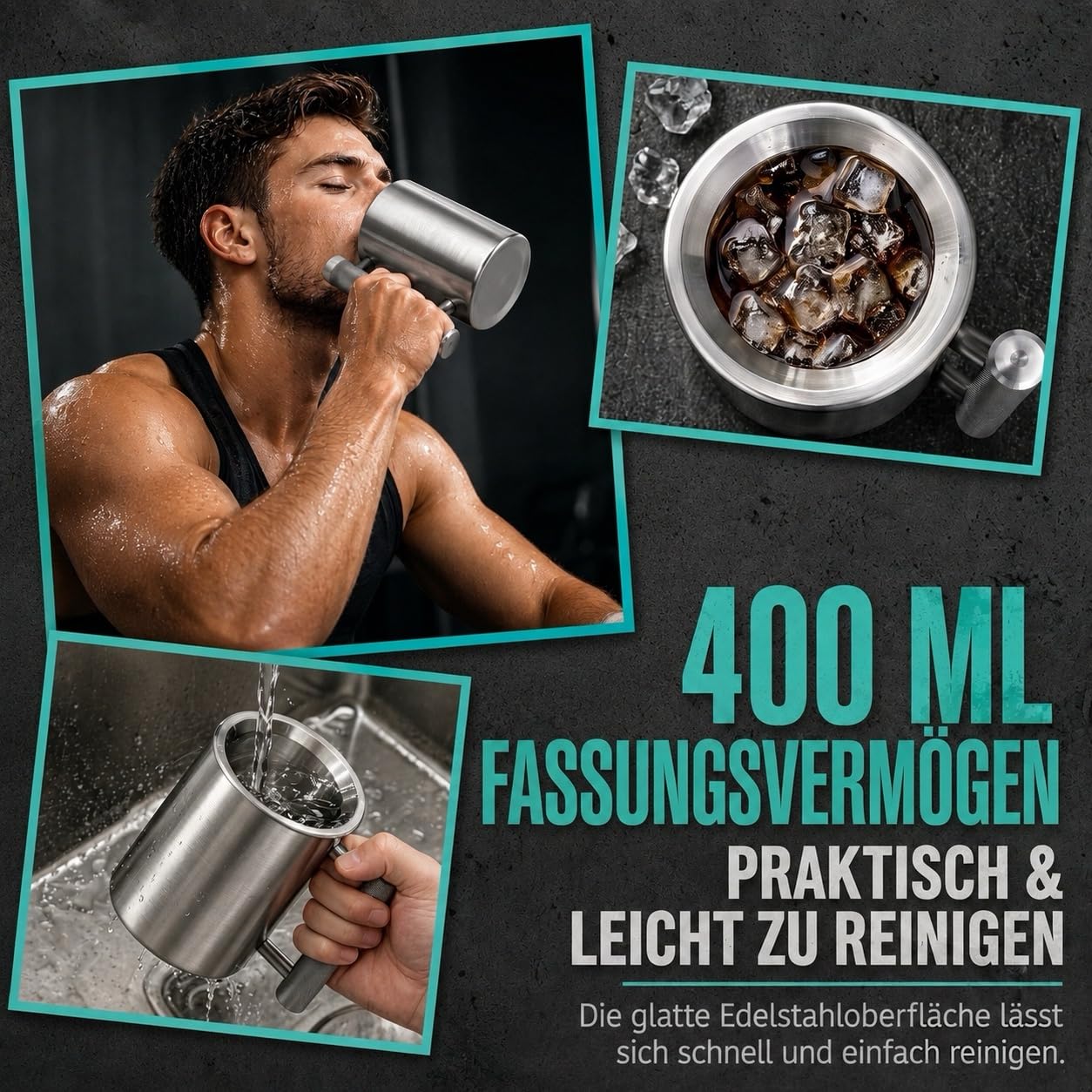 Edelstahl Tasse Schwerer Becher 10 kg, Kurzhantel Kaffeetasse aus Edelstahl 304, Hantel Wasserbecher 400ml, Fitness Sport Wasserbecher für Gym Workout, Lustiger Kaffeebecher Geschenk, Silber