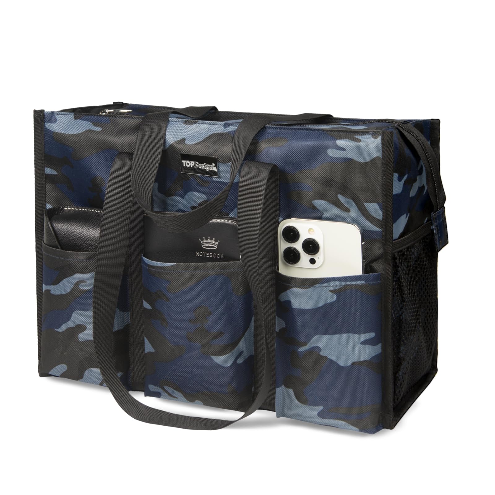 TOPDesign Utility Water Resistant Tote Bag with 13 Pockets, Zipper Closure