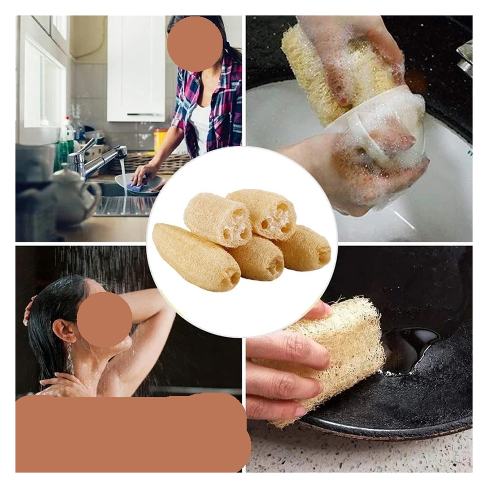 Lot de 3 éponges luffa naturelles multi-usages for le nettoyage de la cuisine, éponges à vaisselle, longues, for la douche et le corps(35-40cm length)