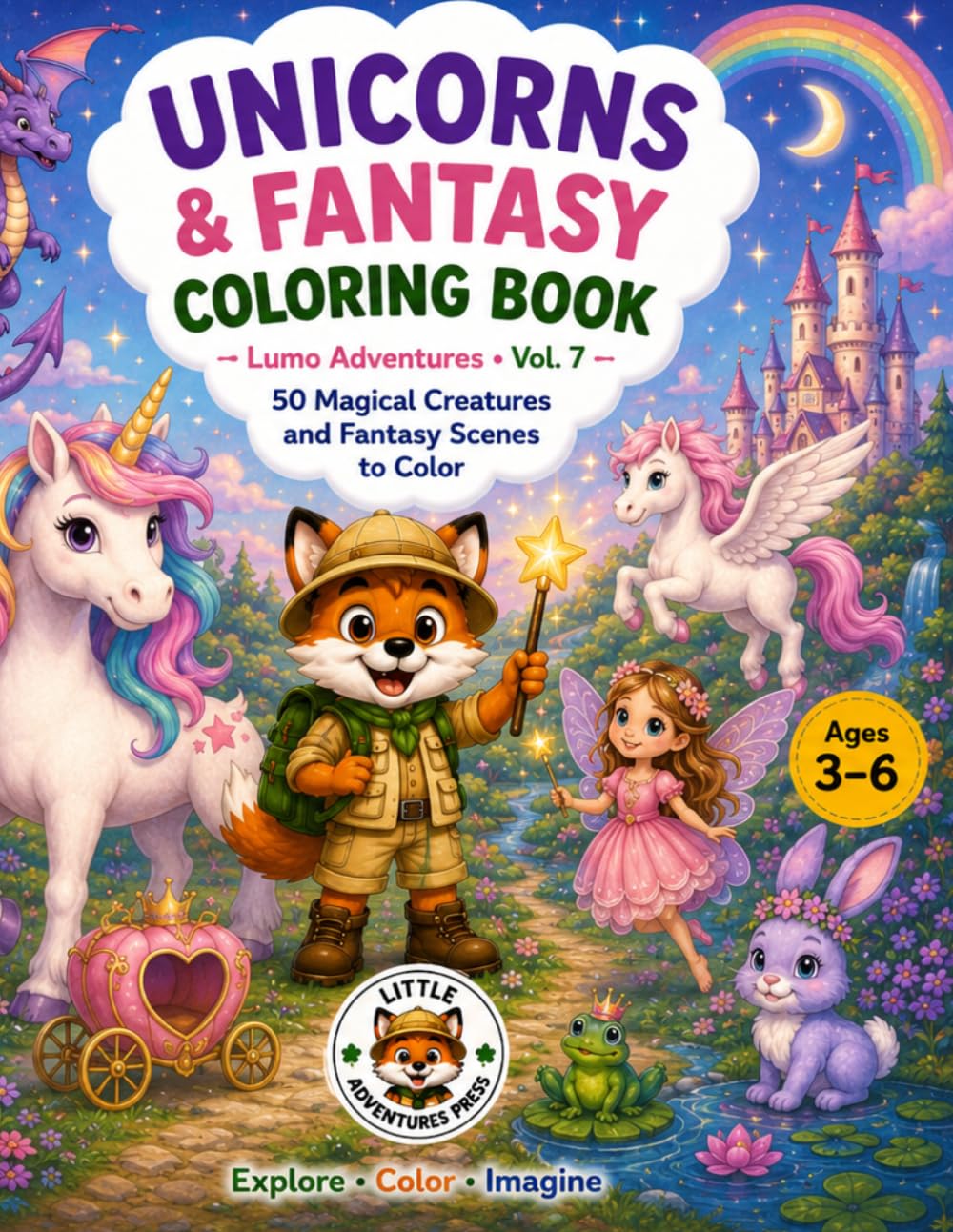 Unicorns & Fantasy Coloring Book: 50 Magical Creatures and Fantasy Scenes to Color (Lumo Adventures)