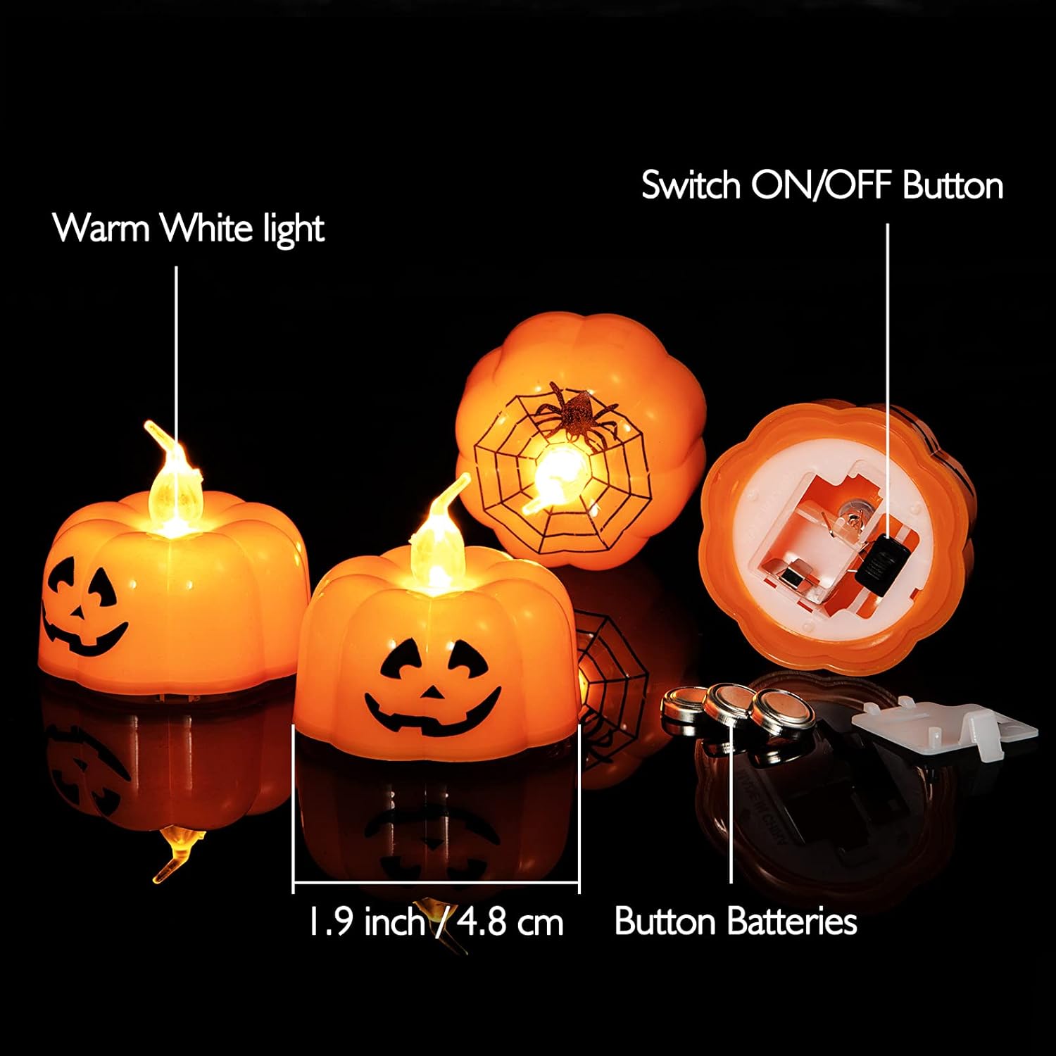 Litake Halloween Pumpkin Lights, LED 12 Packs Flickering Jack-O'-Lantern Tea Lights, Battery Operated Pumpkin Candles Light for Fall Festival Halloween Night Party Decor
