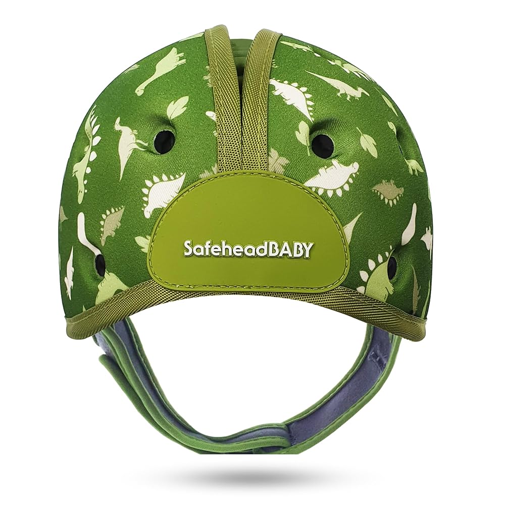 SafeheadBABY Soft Baby Head Protector Helmet for Crawling and Walking 7-24 Months - Ultra-Lightweight & Breathable Infant Safety Helmet That Grows with Your Baby (Head Circ. 40-52 cm) - Dino Green