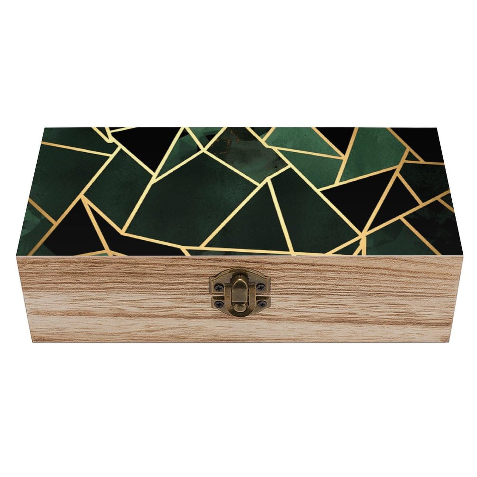 Boîte de rangement travaux manuels en bois noir et or géométrique