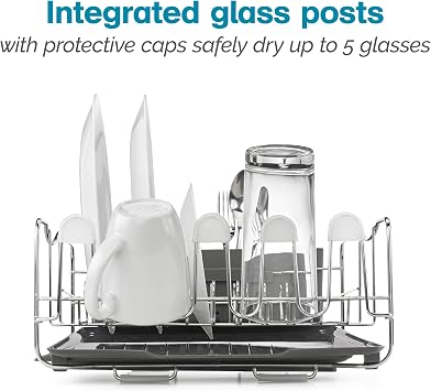 Polder KTH-615 Dish Rack, 4 PC Combo Advantage System Includes Rack, Drain Tray, Removable Drying Tray & Cutlery Holder Stainless Steel & Plastic