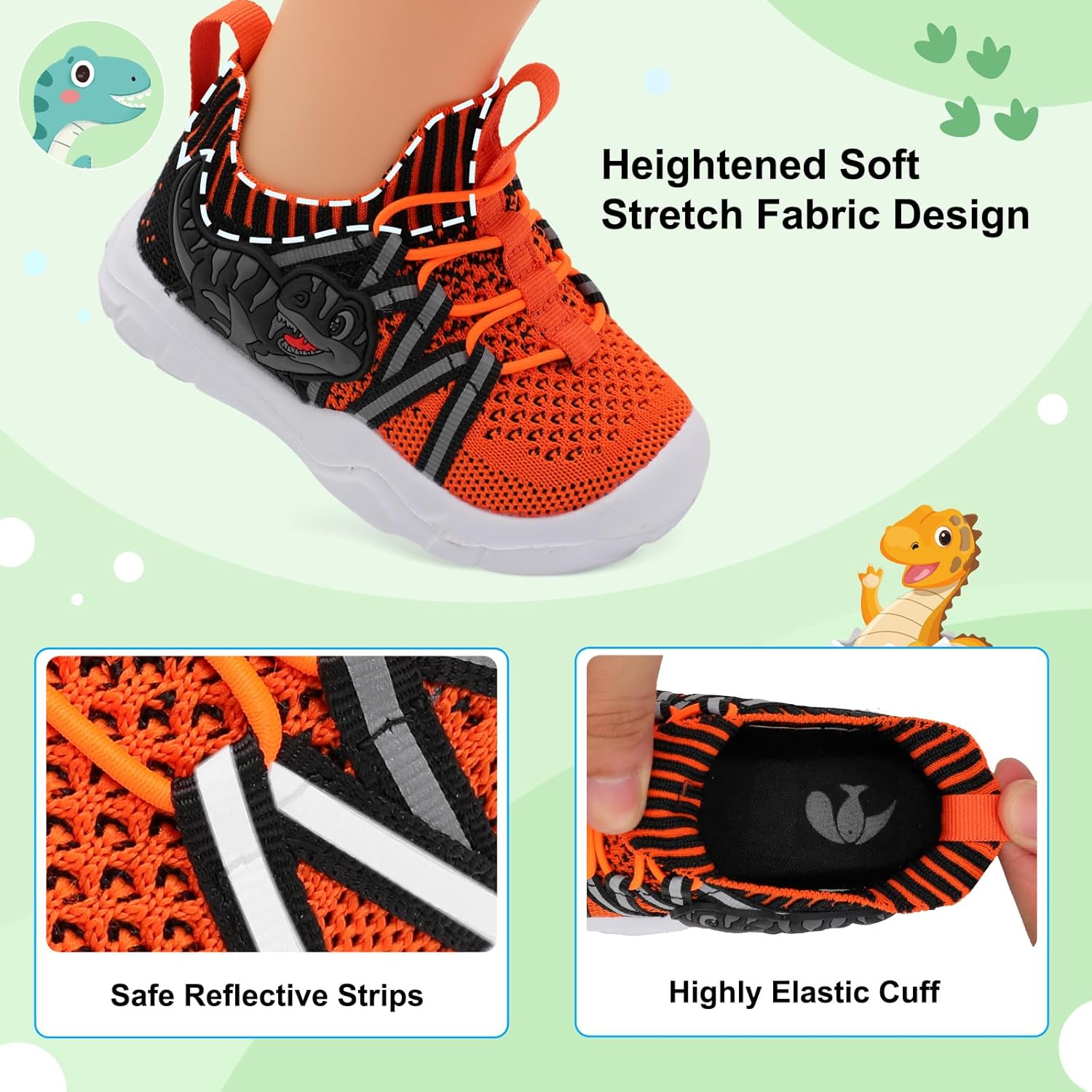 FEETCITY Toddler Shoes Boys Girls Walking Shoes Toddler Slip On Shoes Wide Kids Tennis Shoes Lightweight Toddler Dinosaur Shoes Baby Sneakers 6 Toddler Orange image 2 of 6 B0FG29JRHK