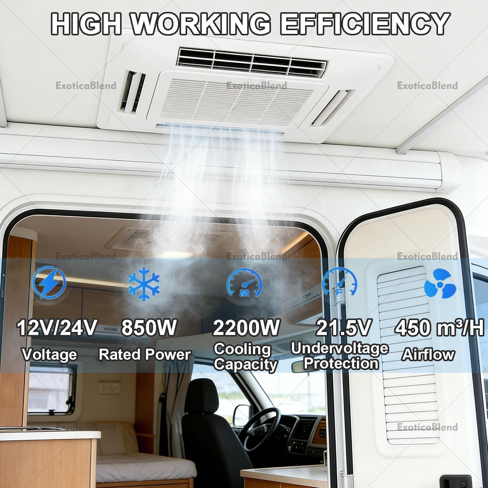 Klimatyzator dachowy 12 V/24 V do kampera, 12 V DC AC, bezszczotkowy kompresor, bardzo cichy do samochodów ciężarowych, kamperów, przyczep kempingowych, przyczep kempingowych i kamperów