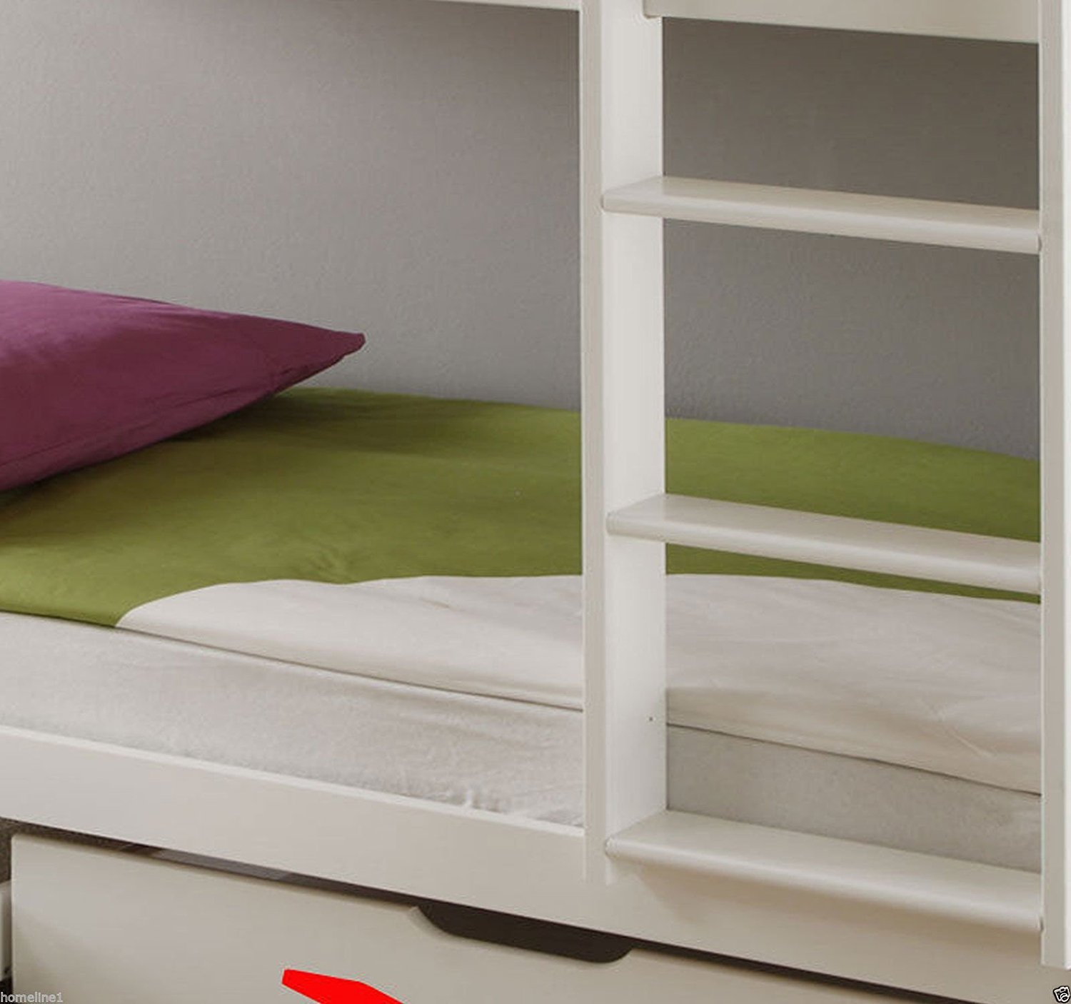 Homeline Weiss Kinderbett Etagenbett Massiv Hochbett Spielbett Stockbett 90x200 cm Matratzen geeignet