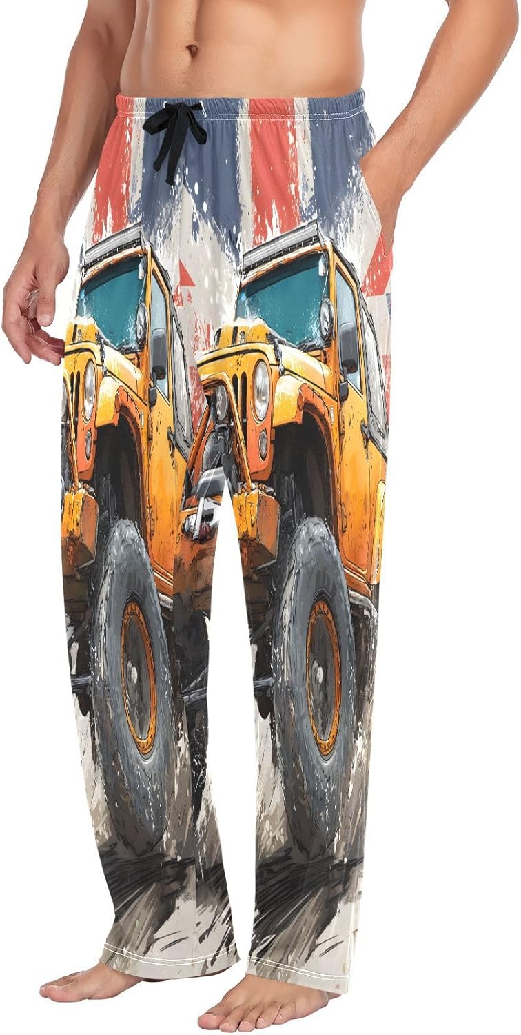 ALAZA British Flag Monster Truck Men's Pajama Pants Men Cotton Pajama Bottoms with Pockets, S